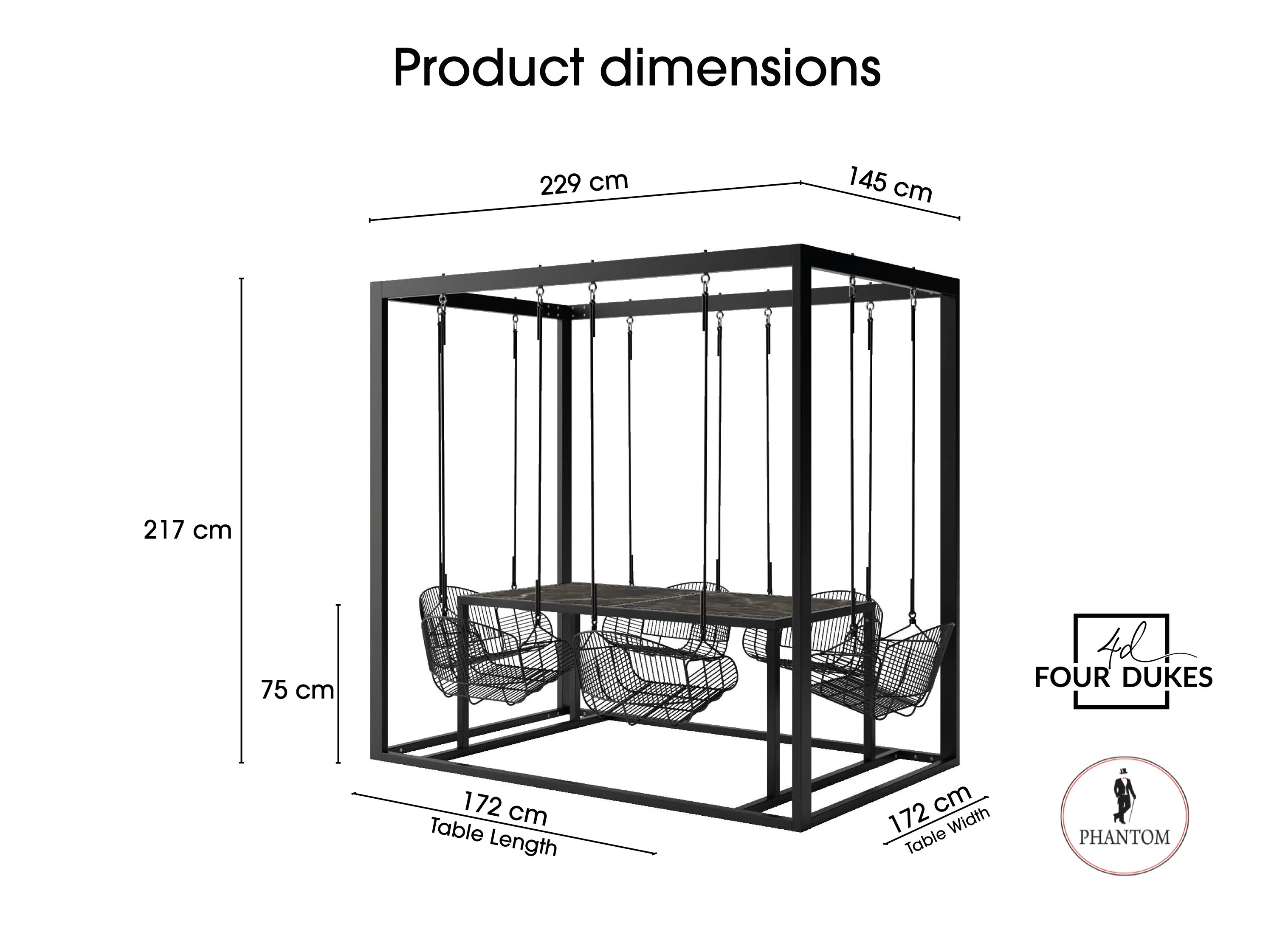 Four Dukes 6-Seater Swing Table Set - Metal Swings