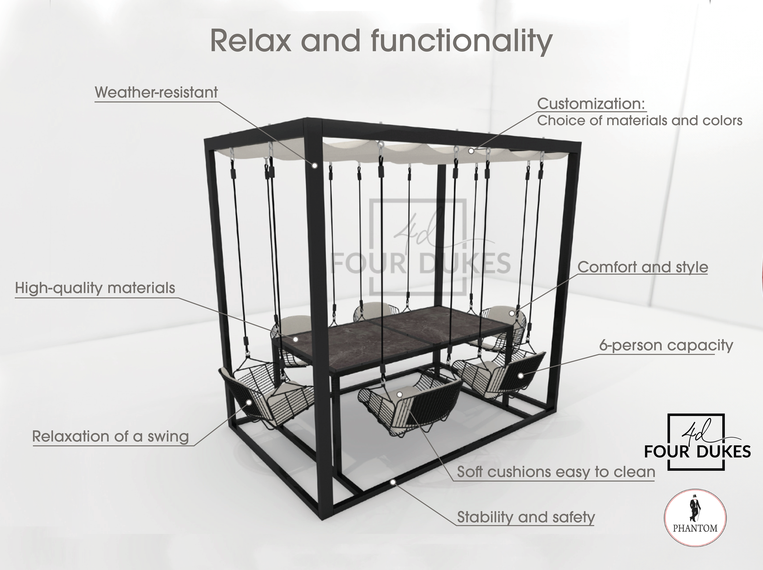 Four Dukes 6-Seater Swing Table Set - Metal Swings