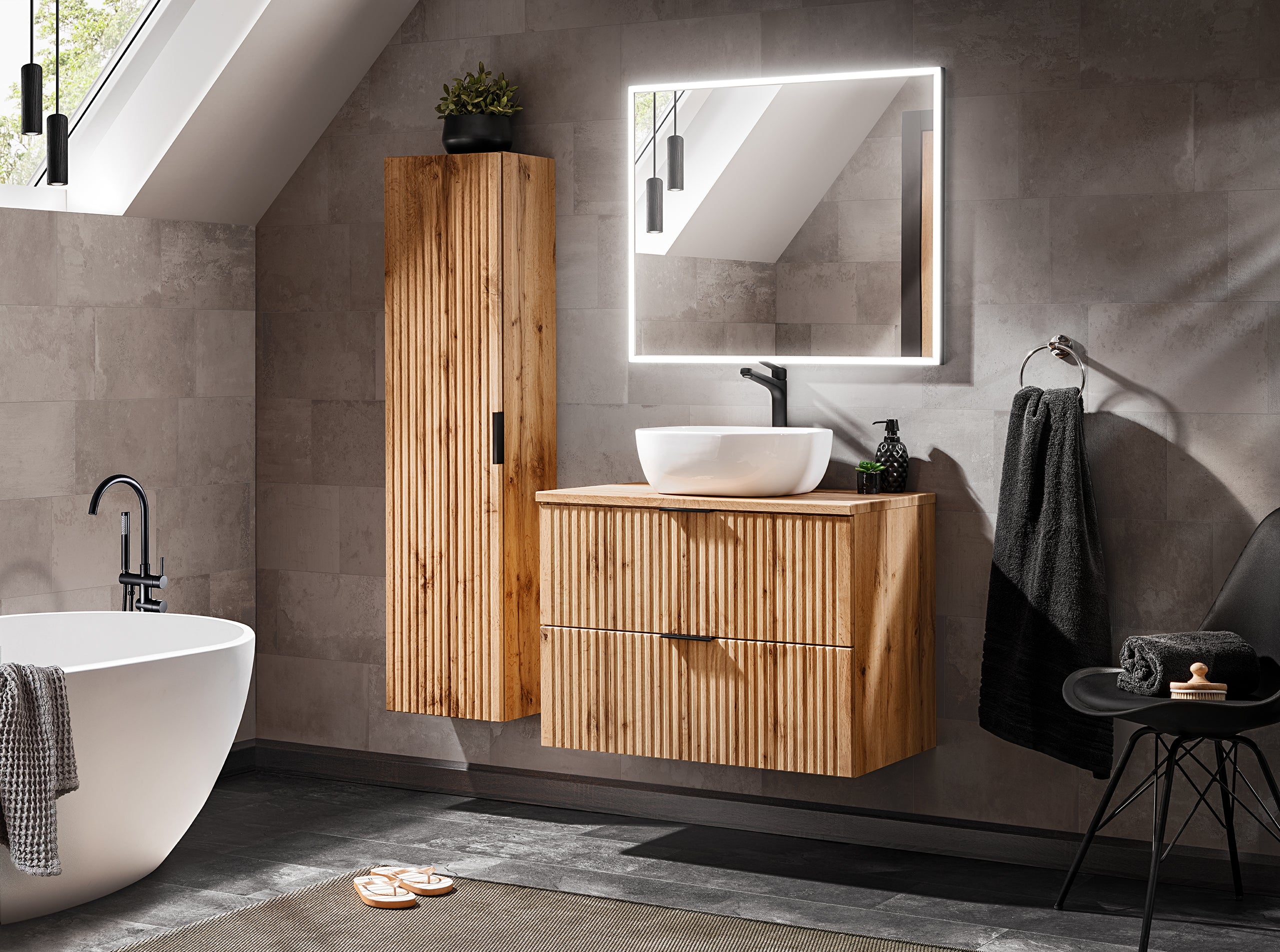 Adel Oak Bathroom with High Cabinet Smile 80 cm SET-ADO