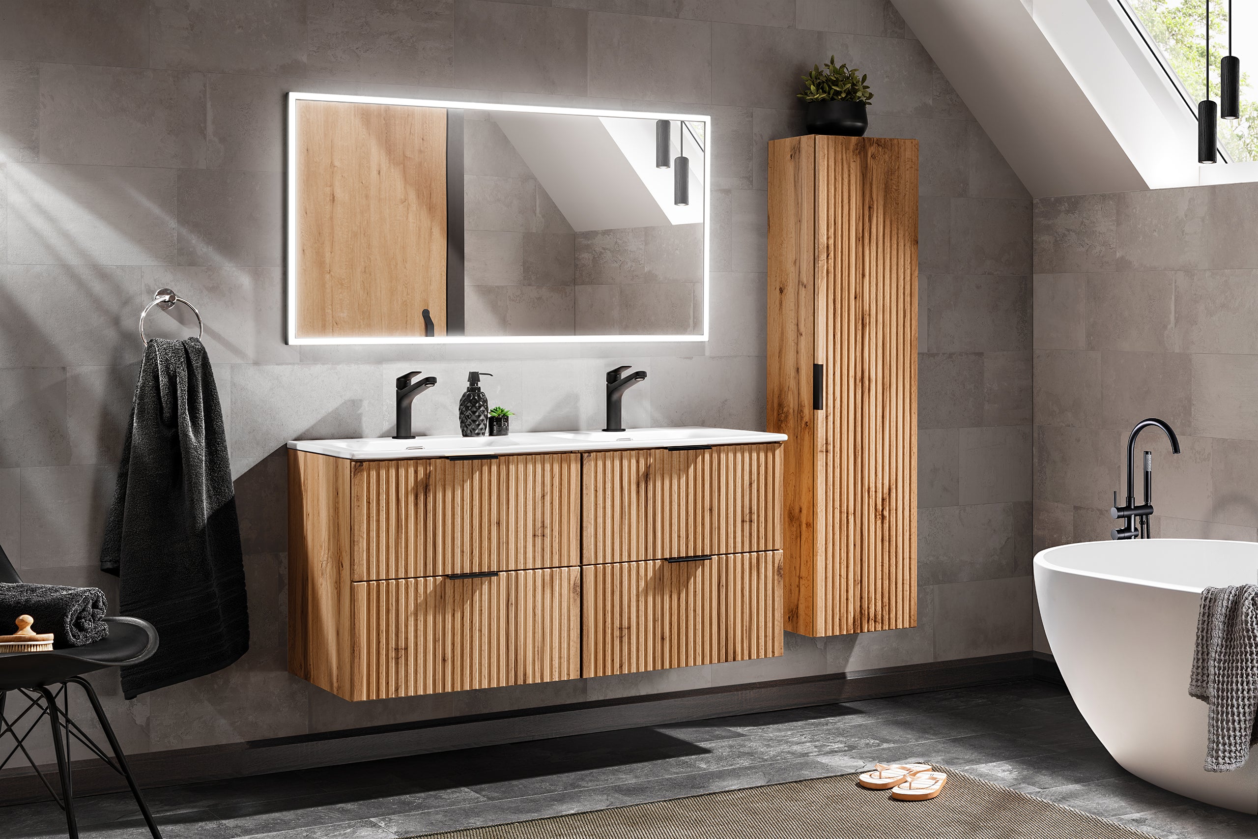 Adel Oak Bathroom with High Cabinet Sky 120 cm SET-ADO