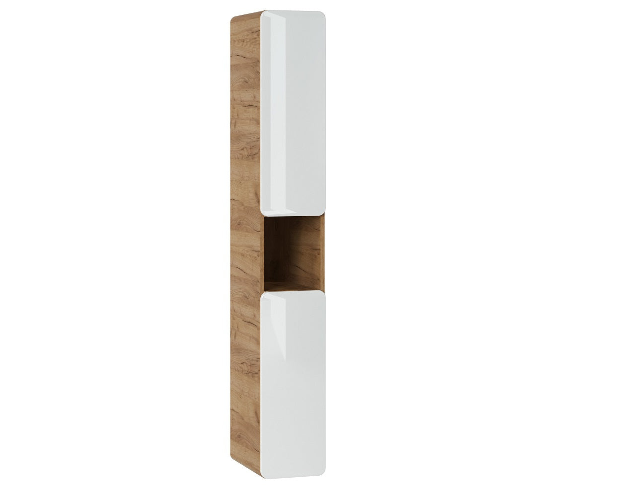 Aruba White 805 FSC – Tall Cabinet 2 Doors with Open Niche, White Gloss / Craft Oak, 25x170x39 cm