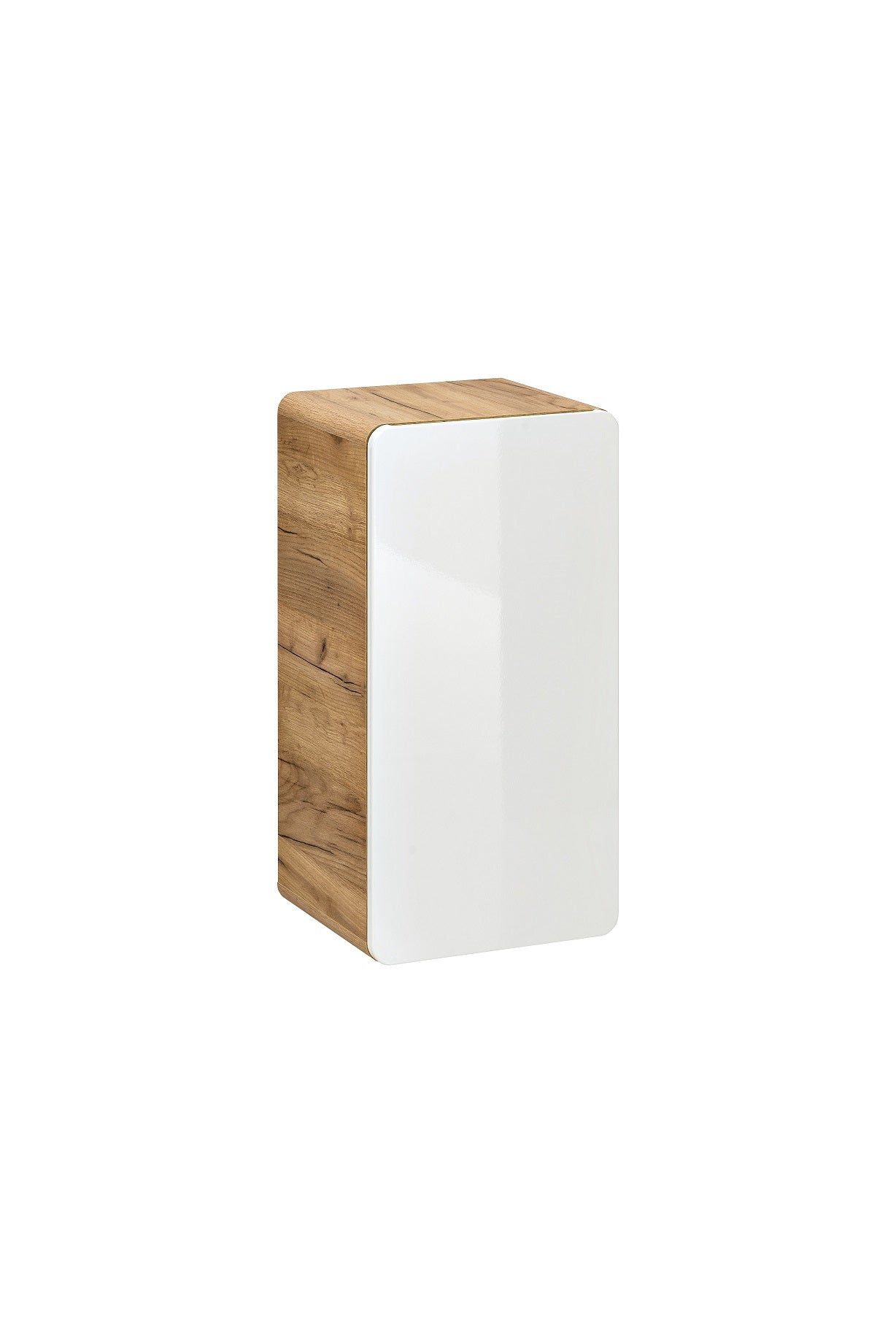 Aruba White 810 FSC – Side Cabinet 1 Door, White Gloss / Craft Oak, 35x68x32 cm