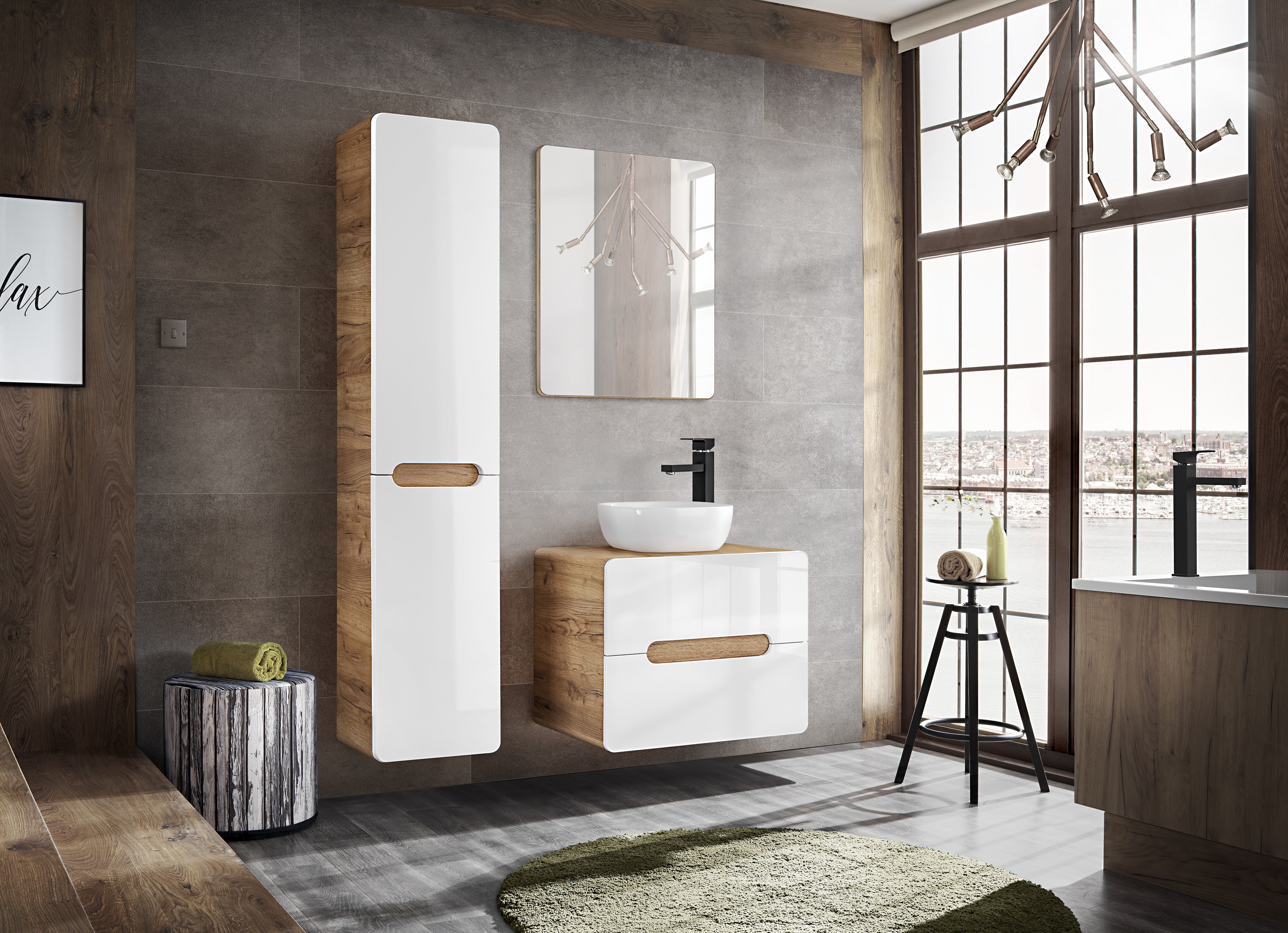 Aruba White 804 FSC – Tall Cabinet 2 Doors, White Gloss / Craft Oak, 35x170x35 cm
