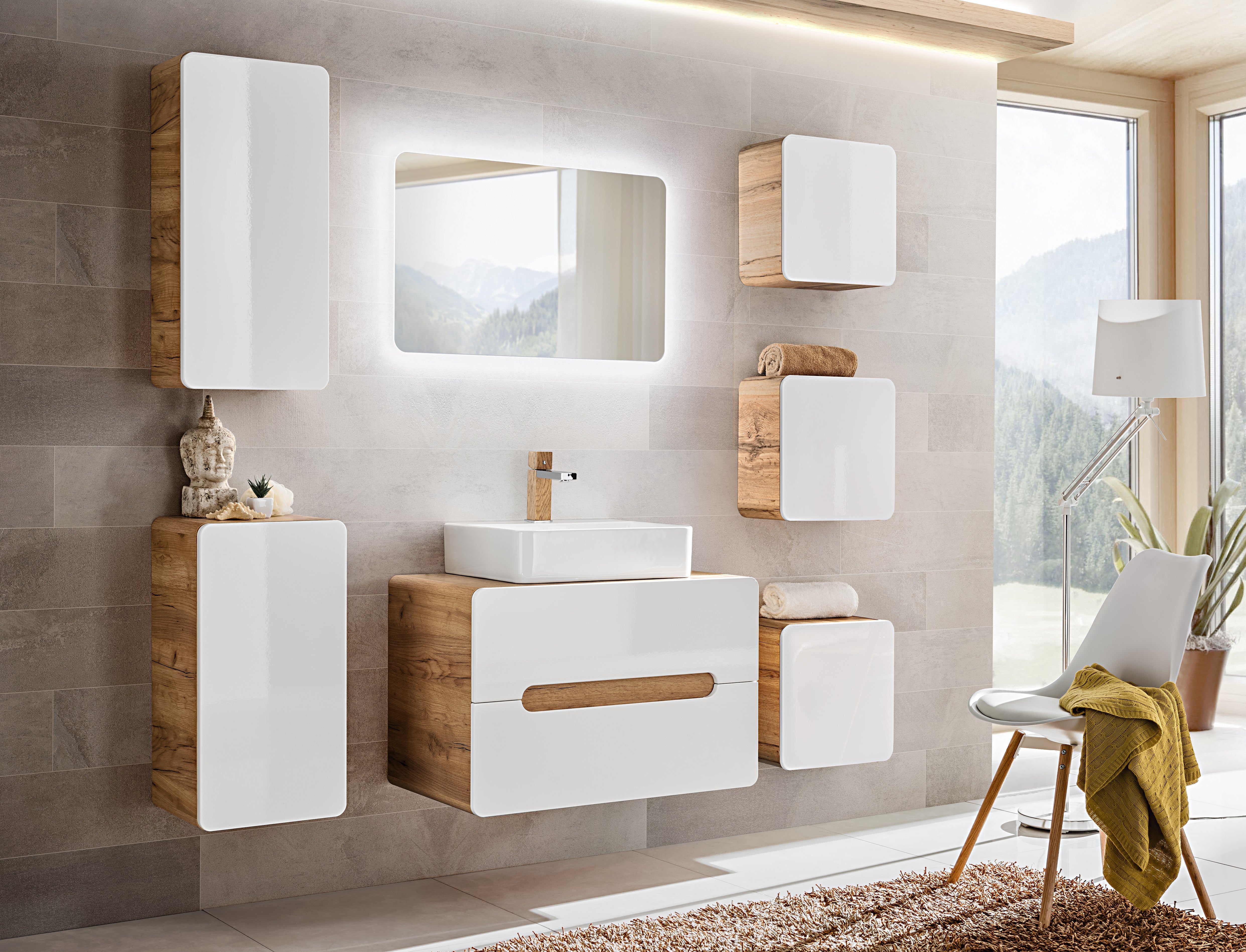 Aruba White Vanity Unit 60 cm – Craft Oak / White Gloss | Build Your Bathroom