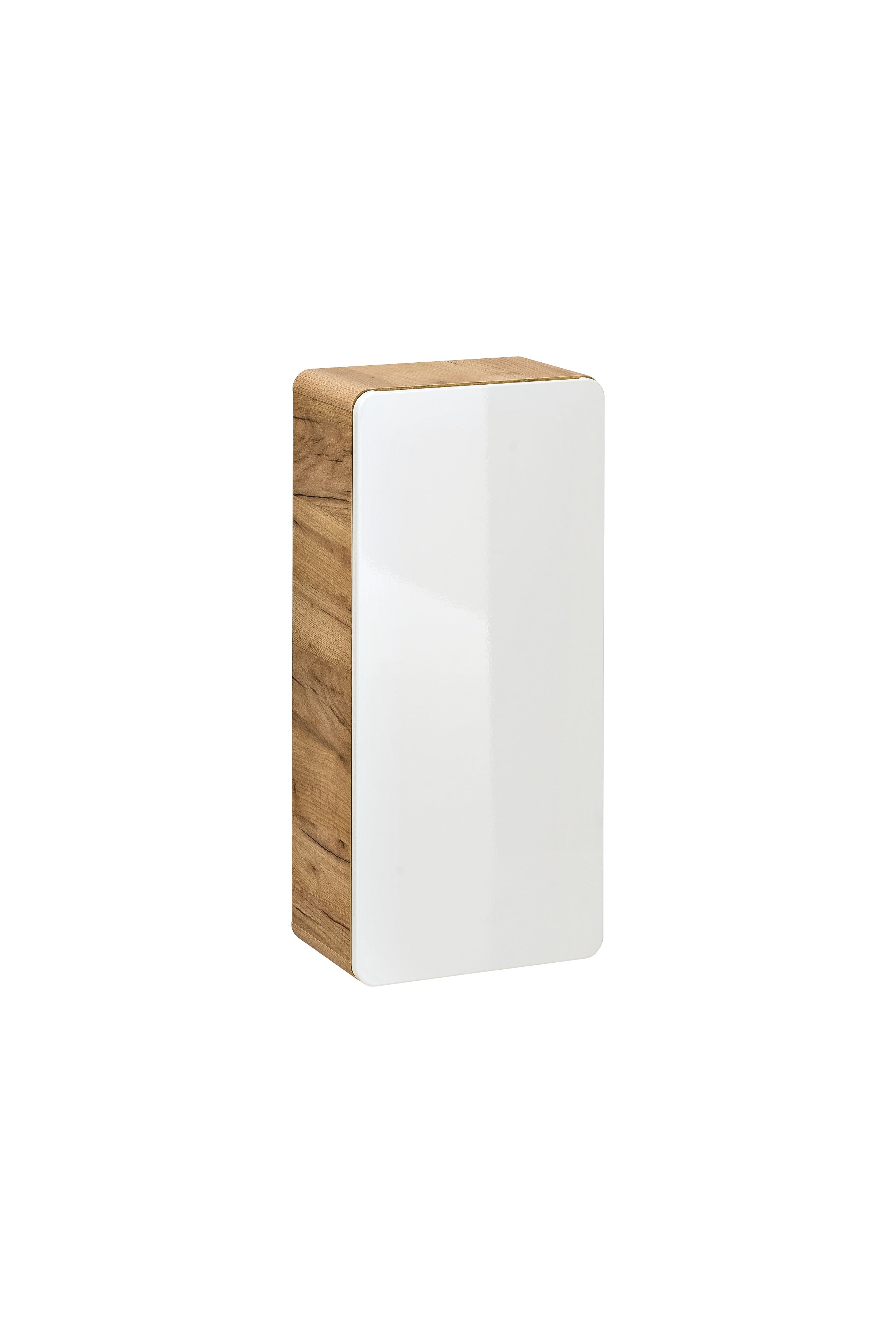 Aruba White 830 FSC side cabinet open view showing two storage compartments and adjustable shelf