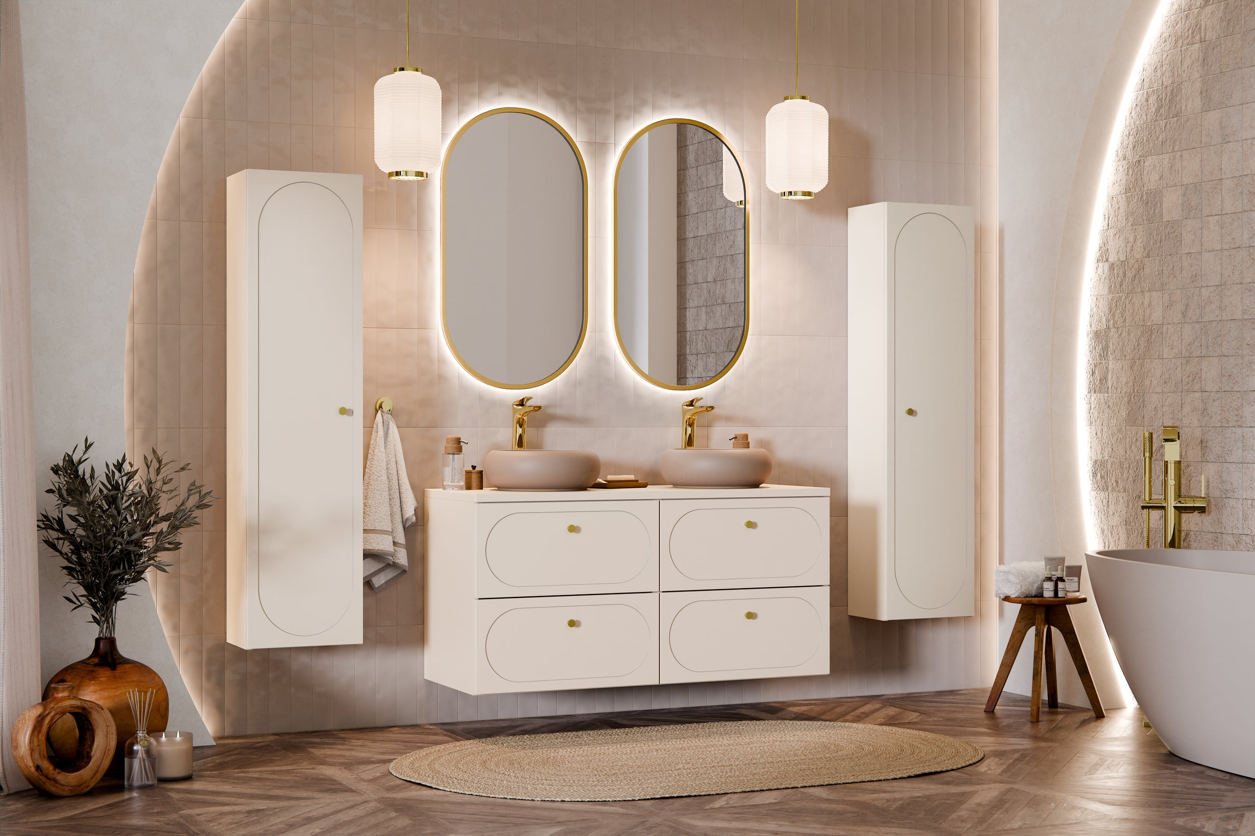 Donna Sand Tall Bathroom Cabinet 1 Door – Sand Beige, 35 cm