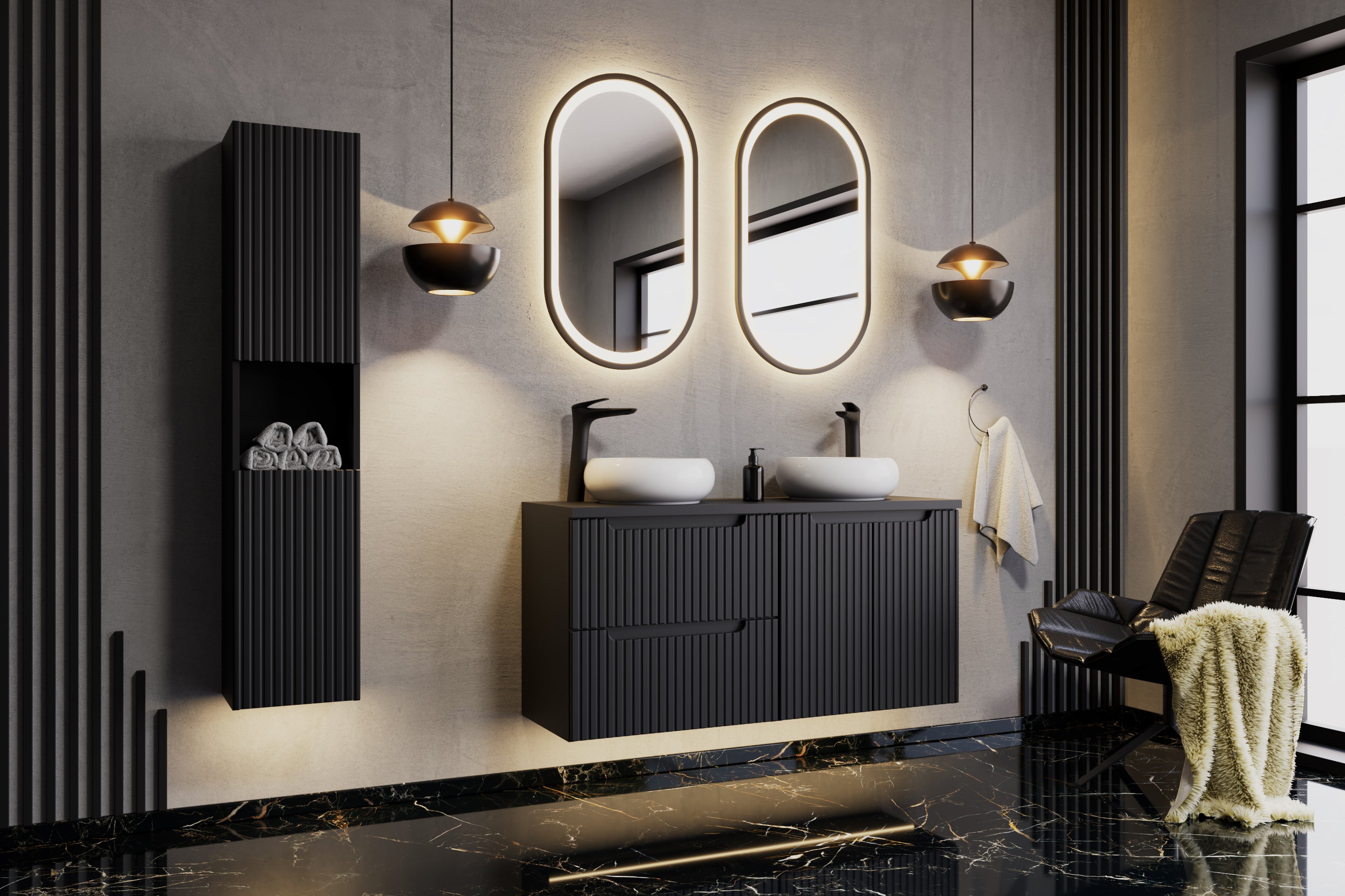 Nova Black Tall Cabinet 2 Doors – Black Matt, 30 cm