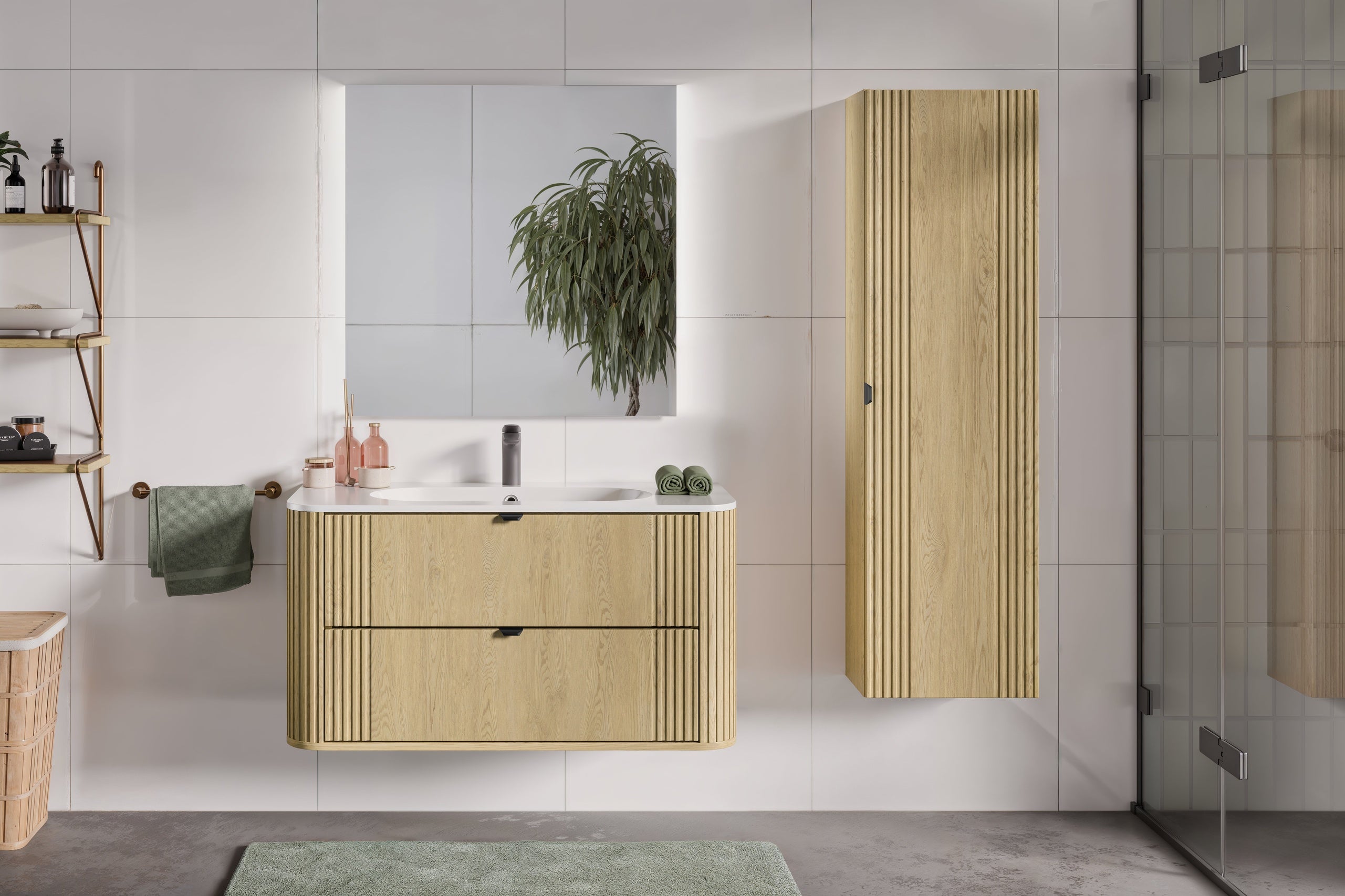 Ovalia Cremona Vanity Unit 80 / 100 / 120 cm  – Cremona Oak, 2 Drawers – Configure Your Bathroom