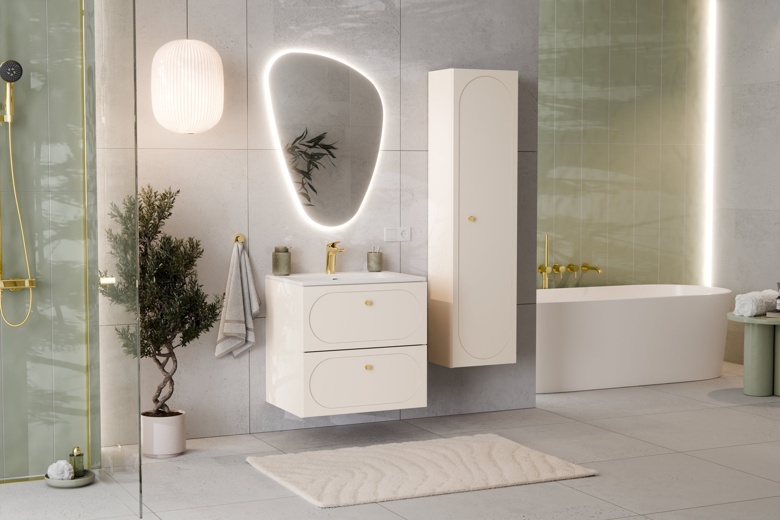 Donna Sand Tall Bathroom Cabinet 1 Door – Sand Beige, 35 cm