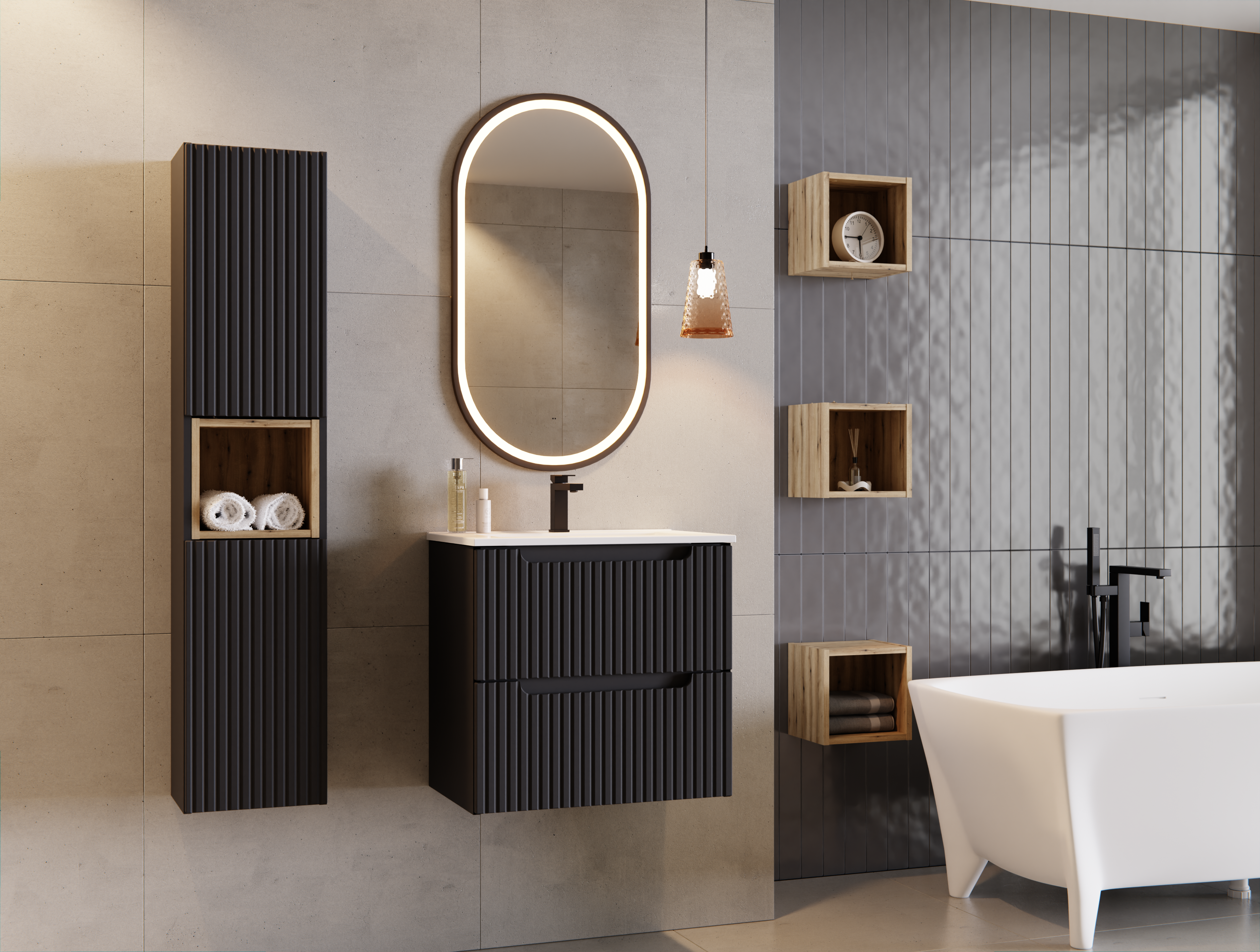 Nova Black Tall Cabinet 2 Doors – Black Matt, 30 cm