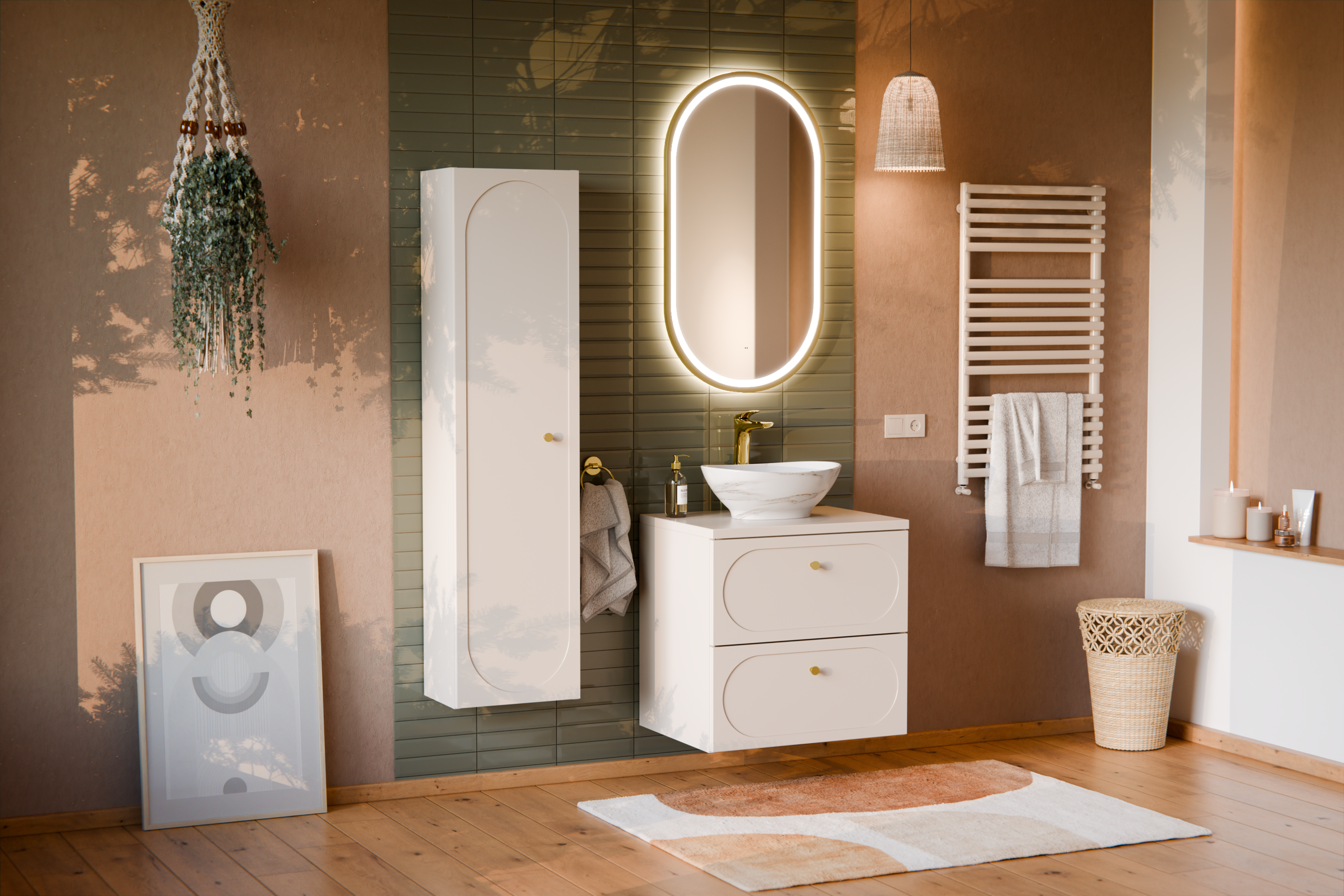 Donna Sand Tall Bathroom Cabinet 1 Door – Sand Beige, 35 cm