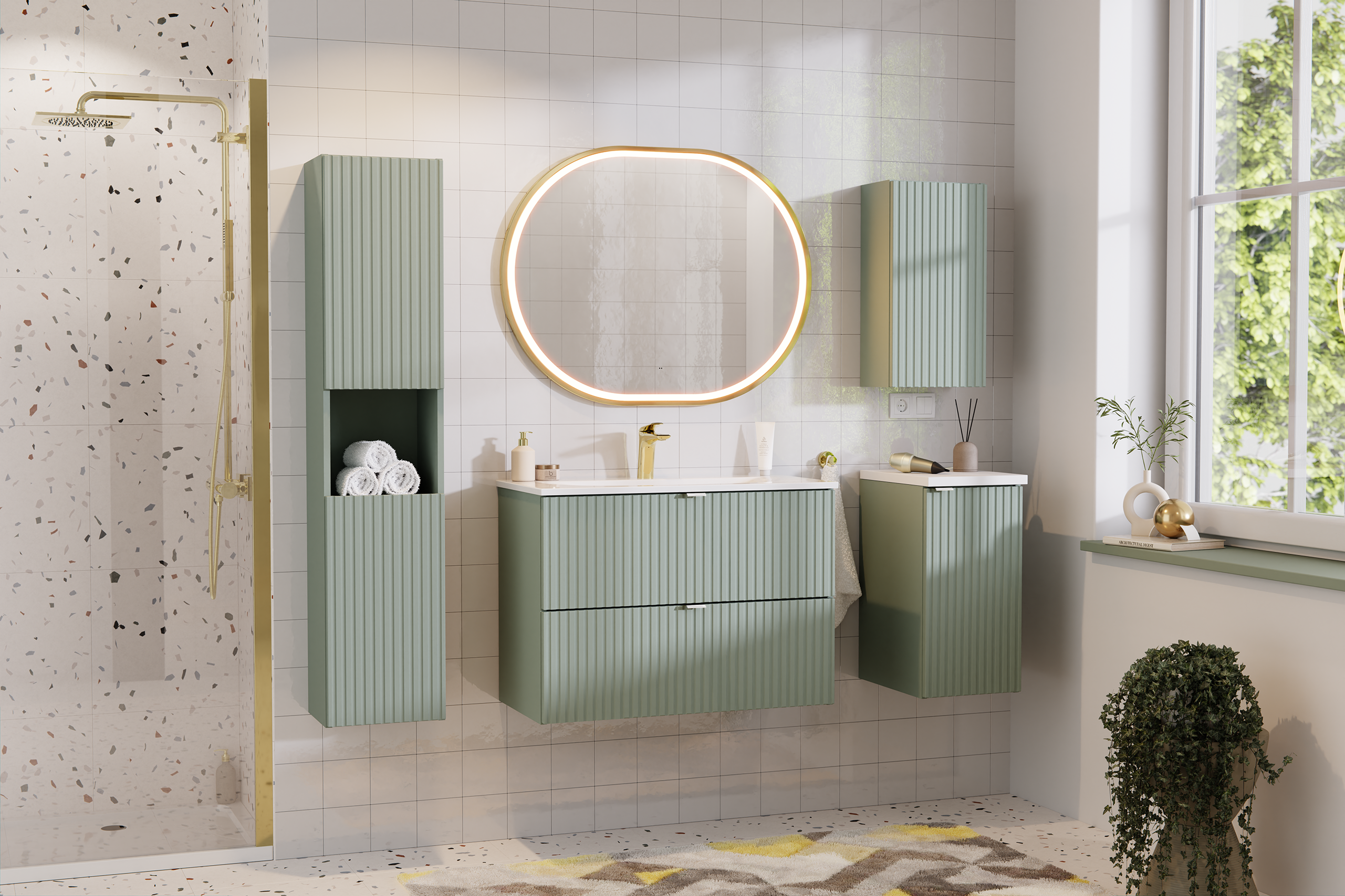 Line Reed Tall Cabinet 2 Doors – Reed Green, 30 cm