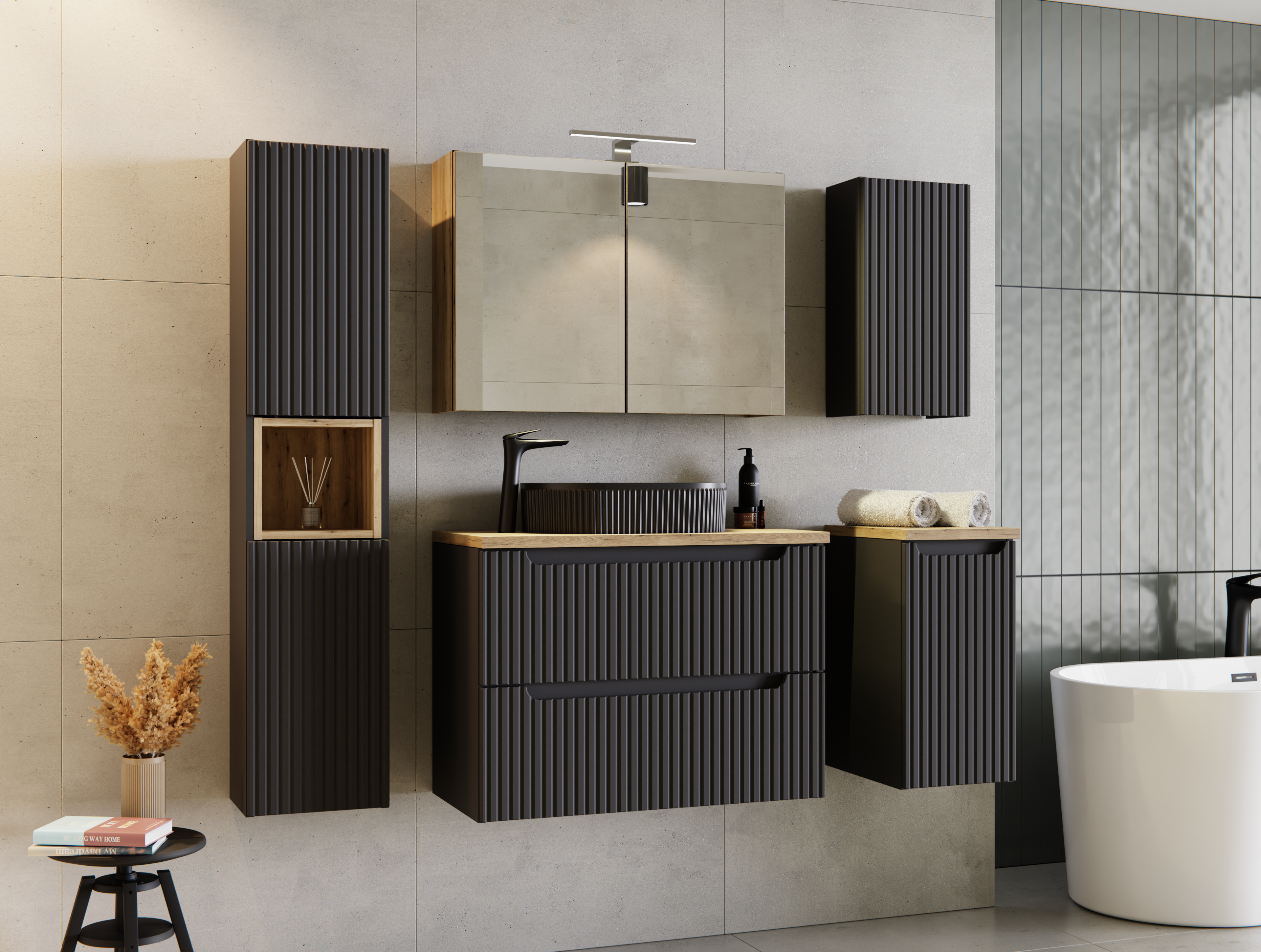 Nova Black Tall Cabinet 2 Doors – Black Matt, 30 cm