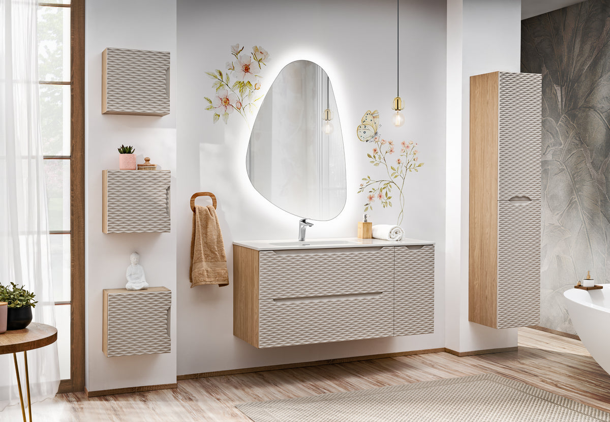 Ocean Tall Cabinet 2 Doors – Oiled Oak / Beige, 35 cm