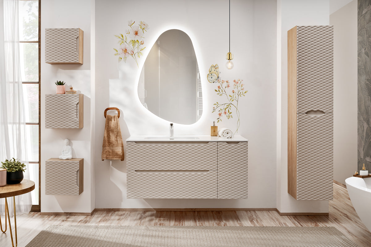Ocean Tall Cabinet 2 Doors – Oiled Oak / Beige, 35 cm