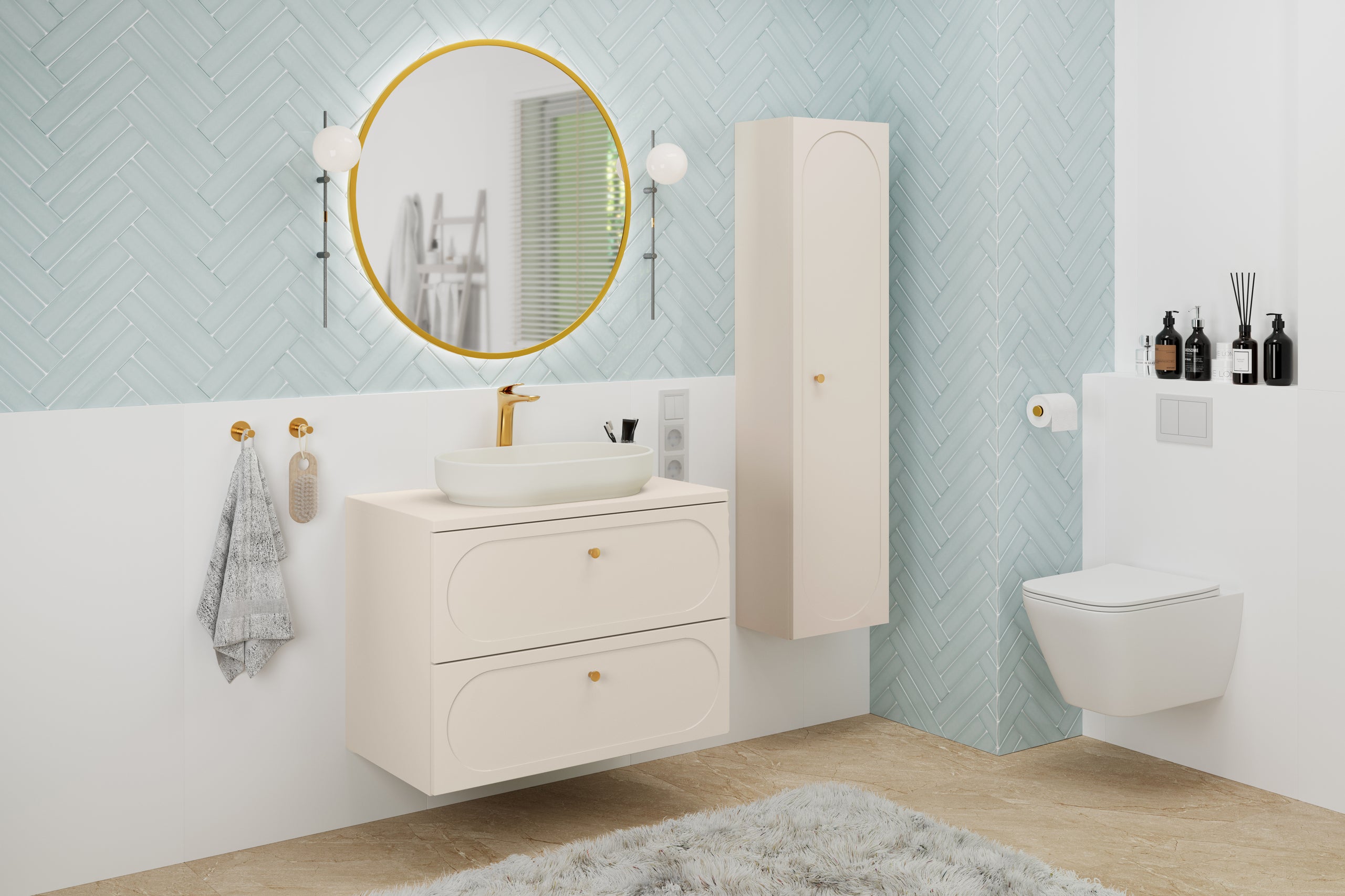 Donna Sand Tall Bathroom Cabinet 1 Door – Sand Beige, 35 cm