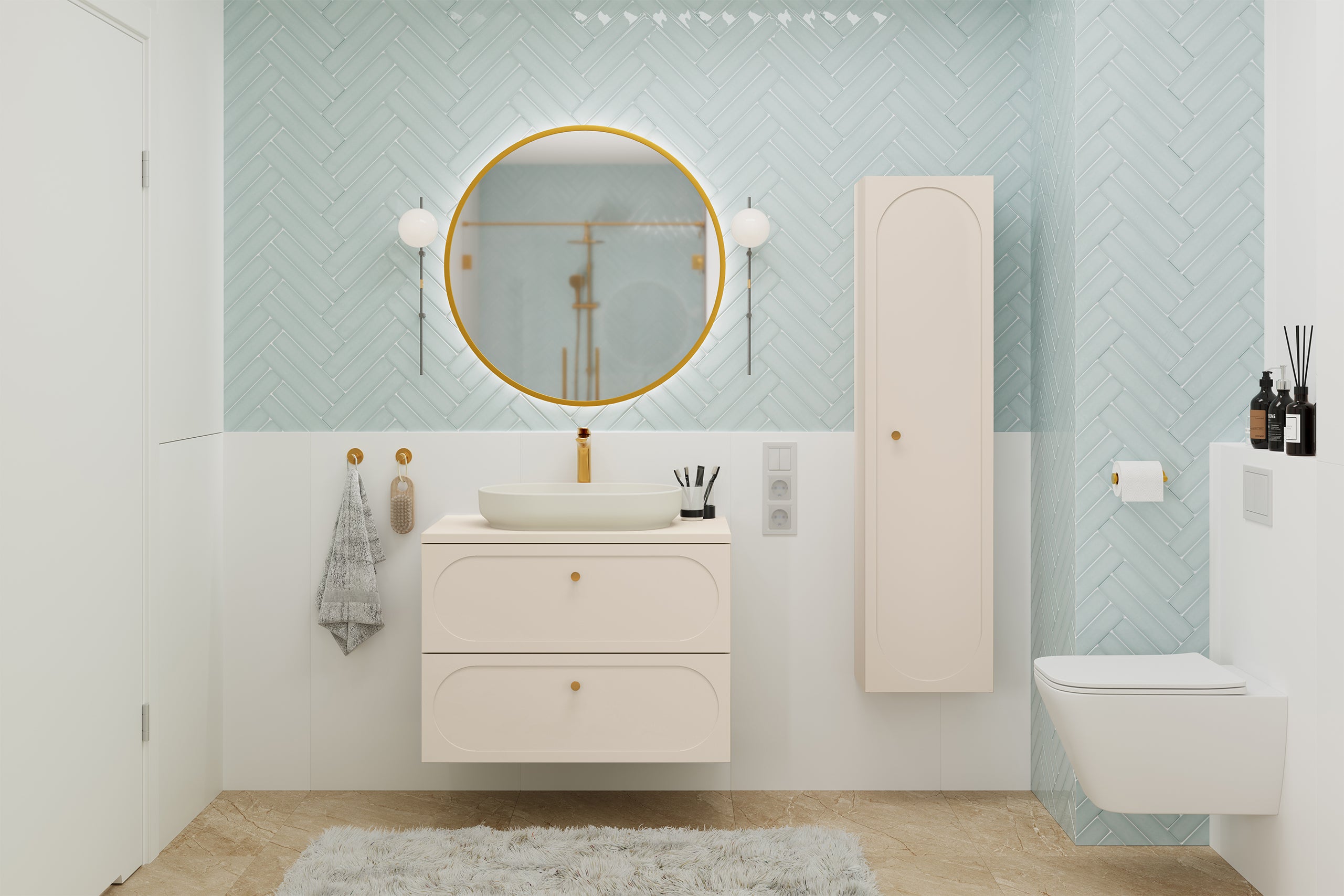 Donna Sand Tall Bathroom Cabinet 1 Door – Sand Beige, 35 cm