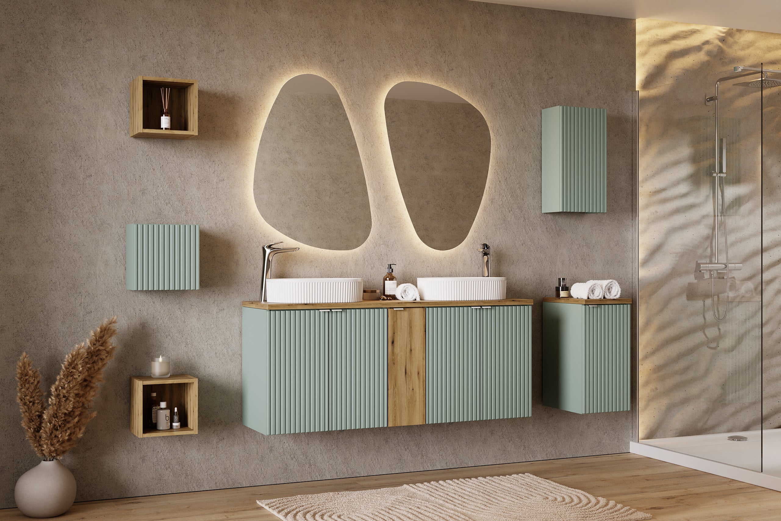 Line Reed Wall Cabinet 1 Door – Reed Green, 30 cm