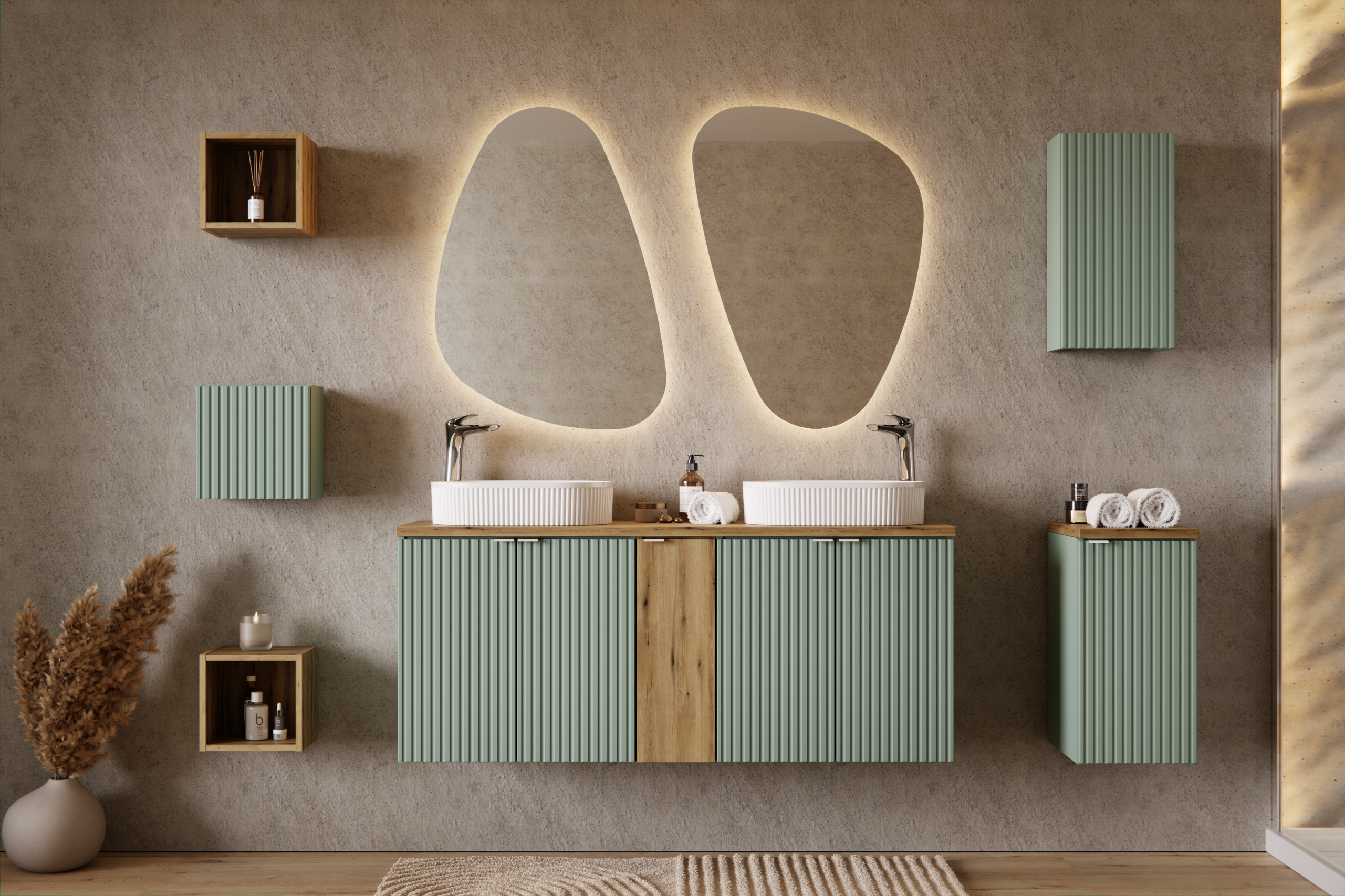 Line Reed Wall Cabinet 1 Door – Reed Green, 30 cm