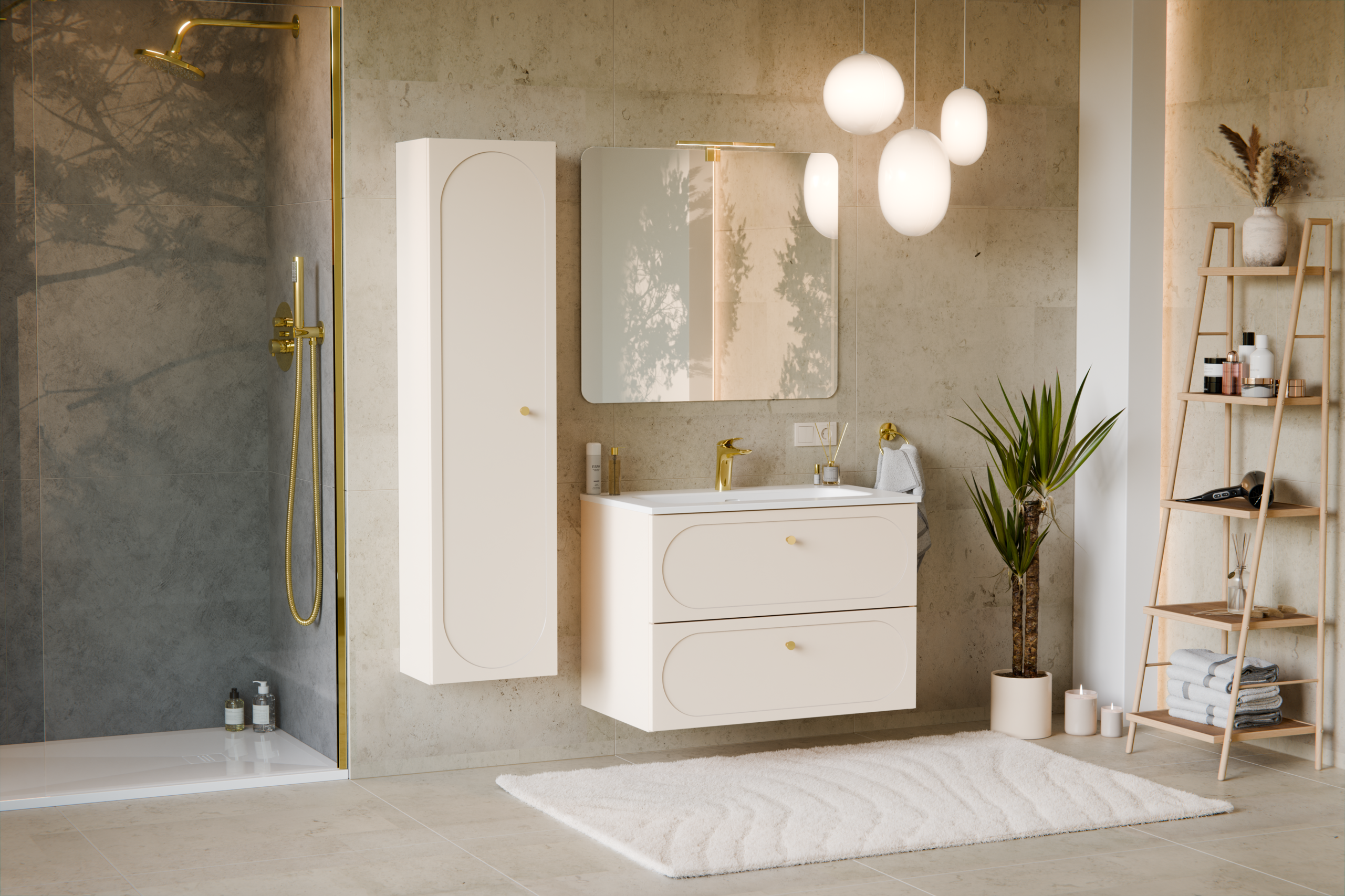 Donna Sand Tall Bathroom Cabinet 1 Door – Sand Beige, 35 cm