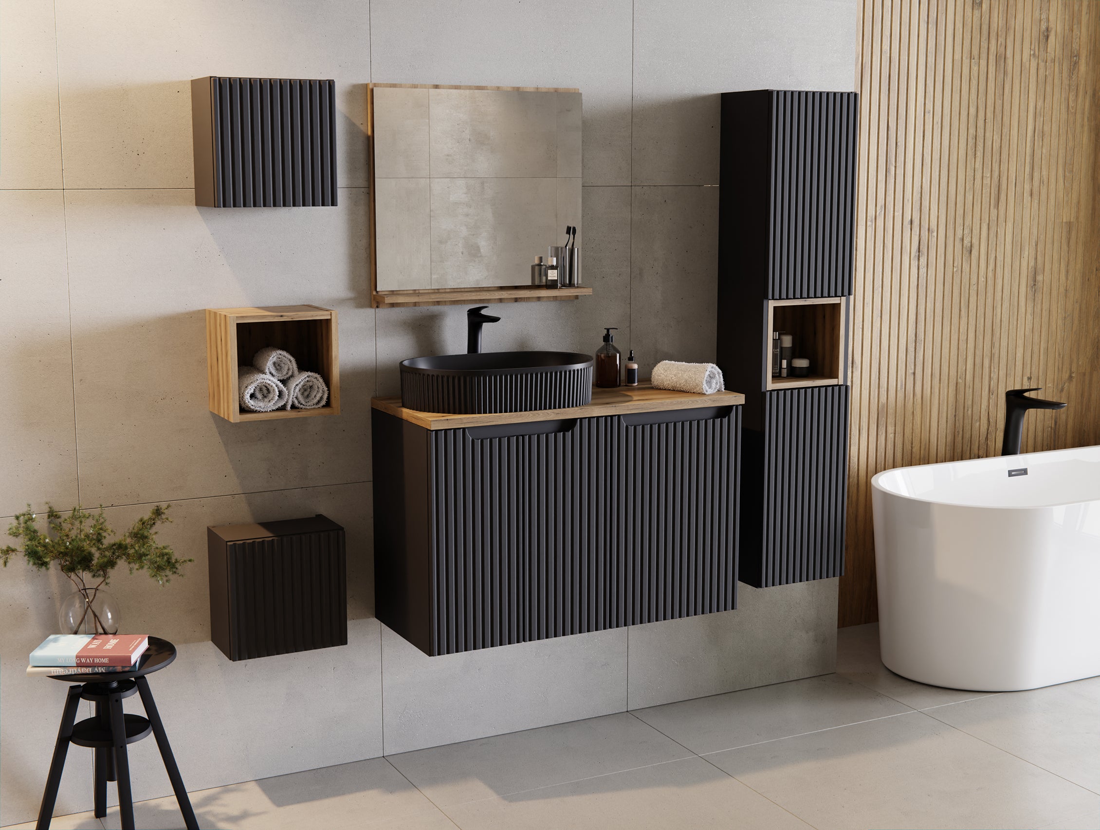 Nova Black Tall Cabinet 2 Doors – Black Matt, 30 cm