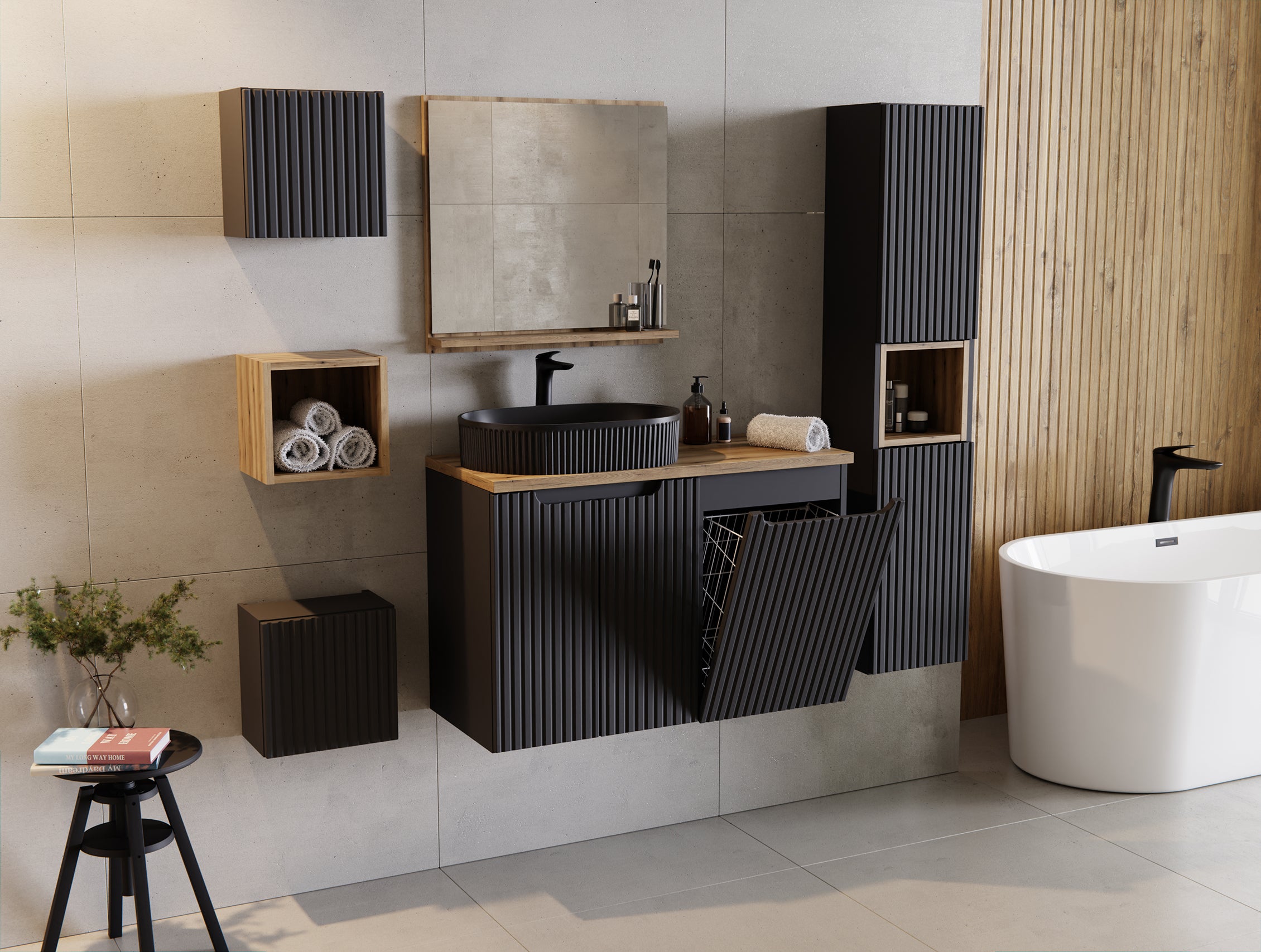Nova Black Tall Cabinet 2 Doors – Black Matt, 30 cm