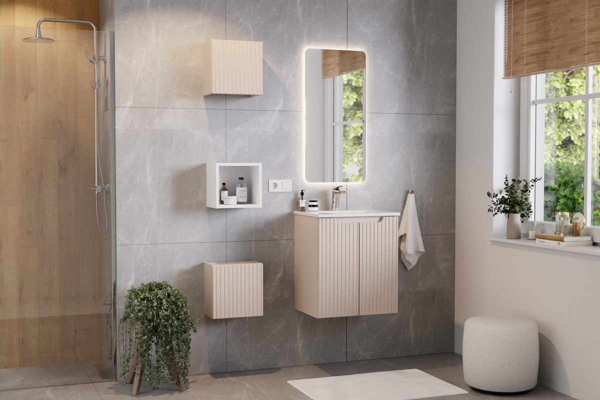 Nova Cashmere Qubik Wall Cabinet 1 Door – Cashmere Matt, 30×30 cm