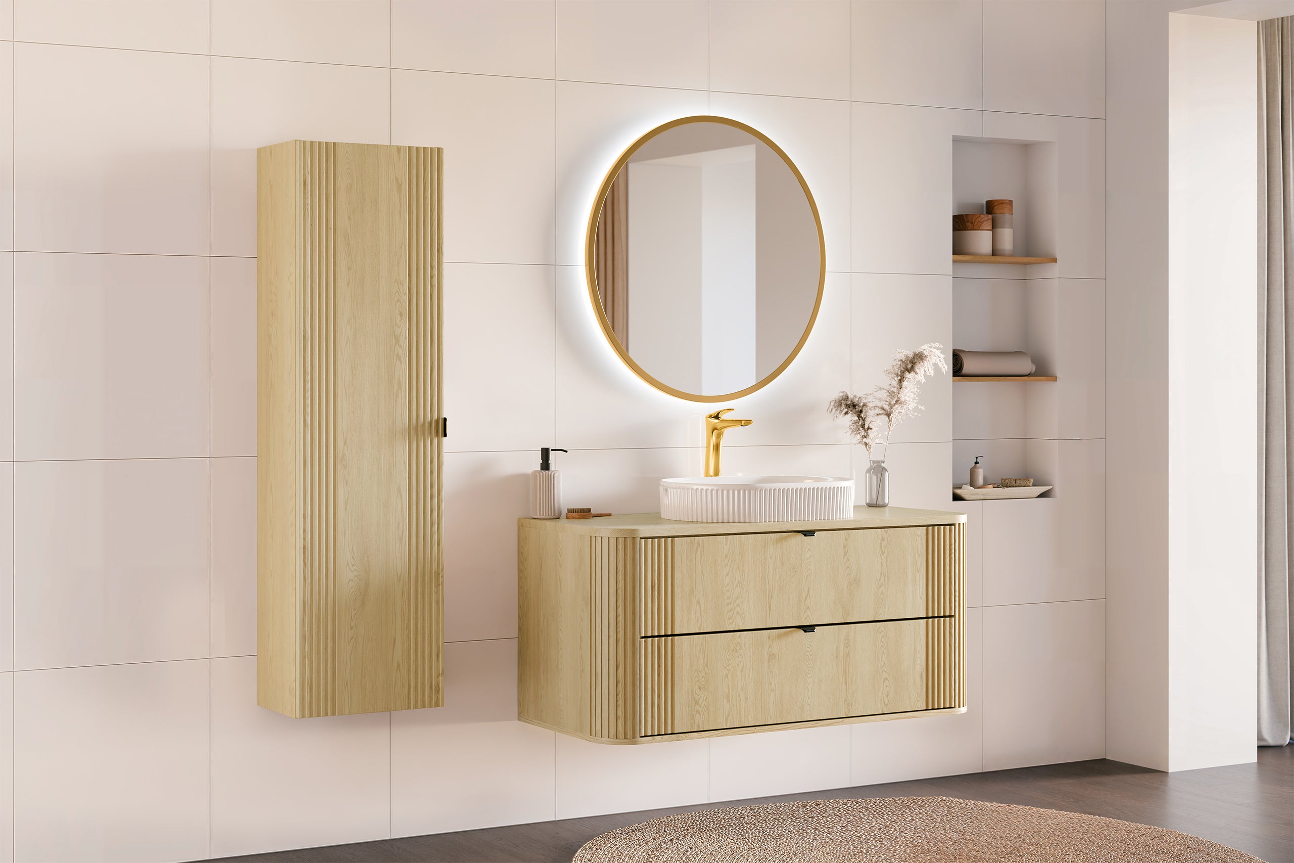 Ovalia Cremona Vanity Unit 80 / 100 / 120 cm  – Cremona Oak, 2 Drawers – Configure Your Bathroom