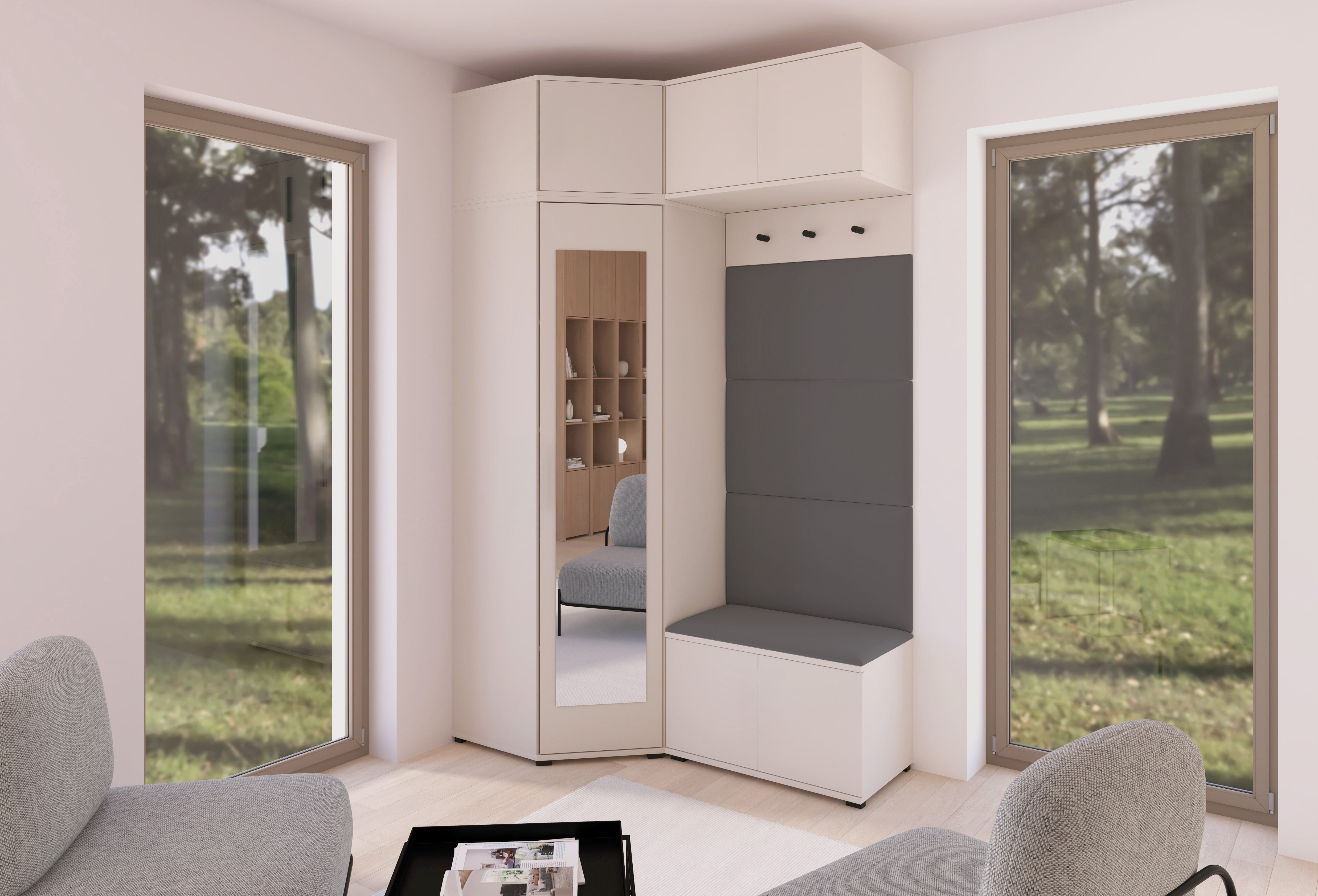 PK Bianco 19 Hallway Wardrobe Set - Upholstered Panels in Various Colours
