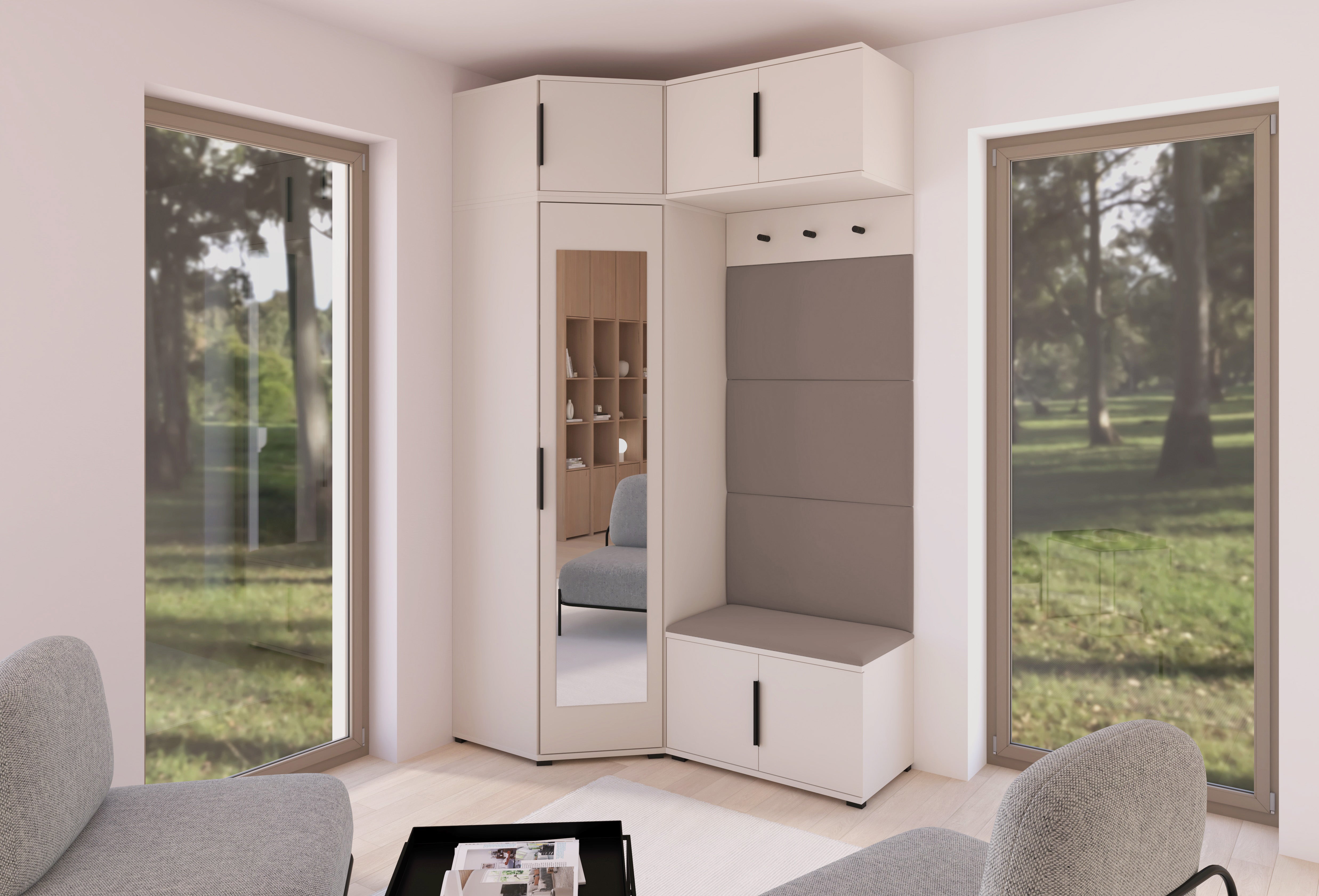 PK Bianco 19 Hallway Wardrobe Set - Upholstered Panels in Various Colours