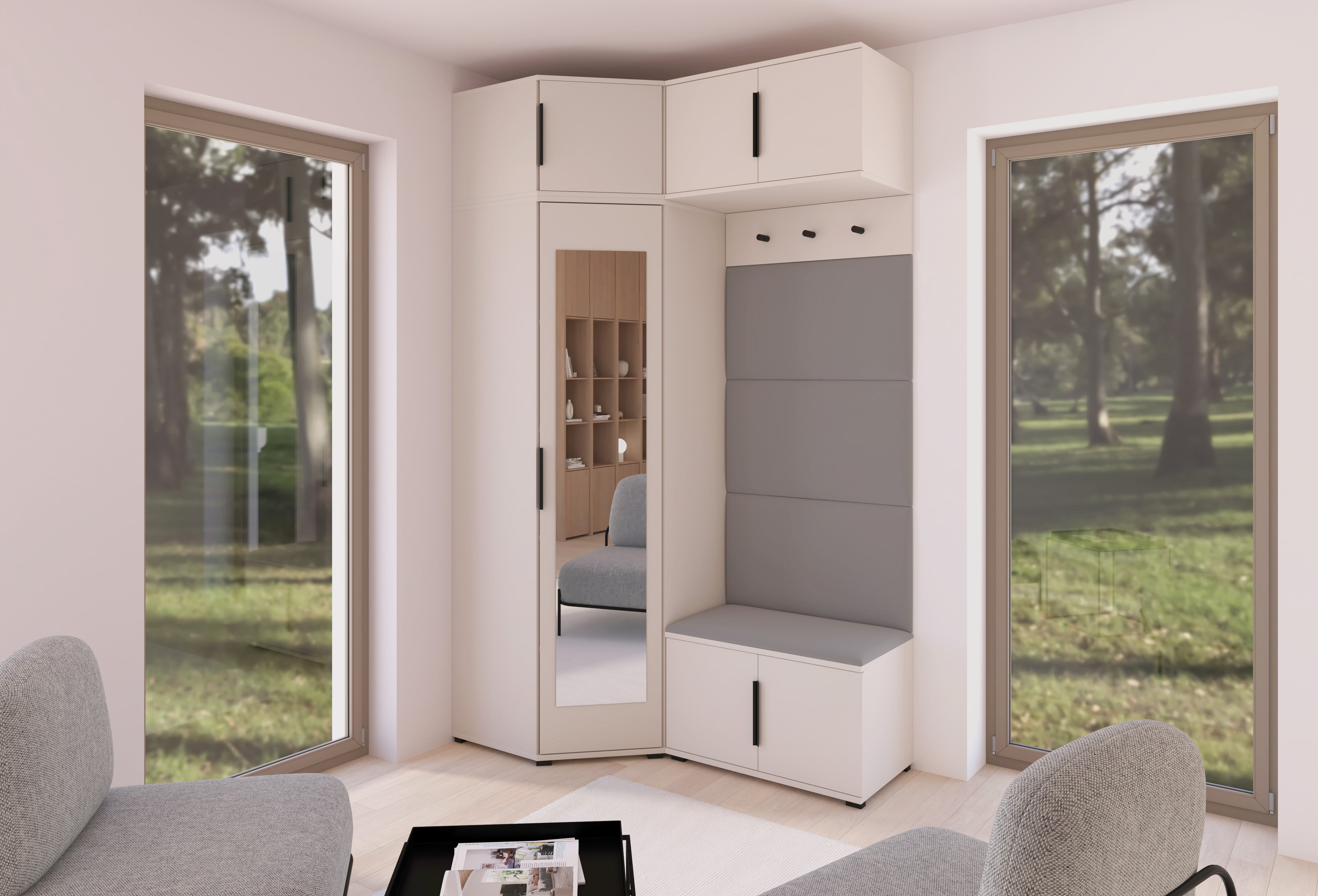 PK Bianco 19 Hallway Wardrobe Set - Upholstered Panels in Various Colours