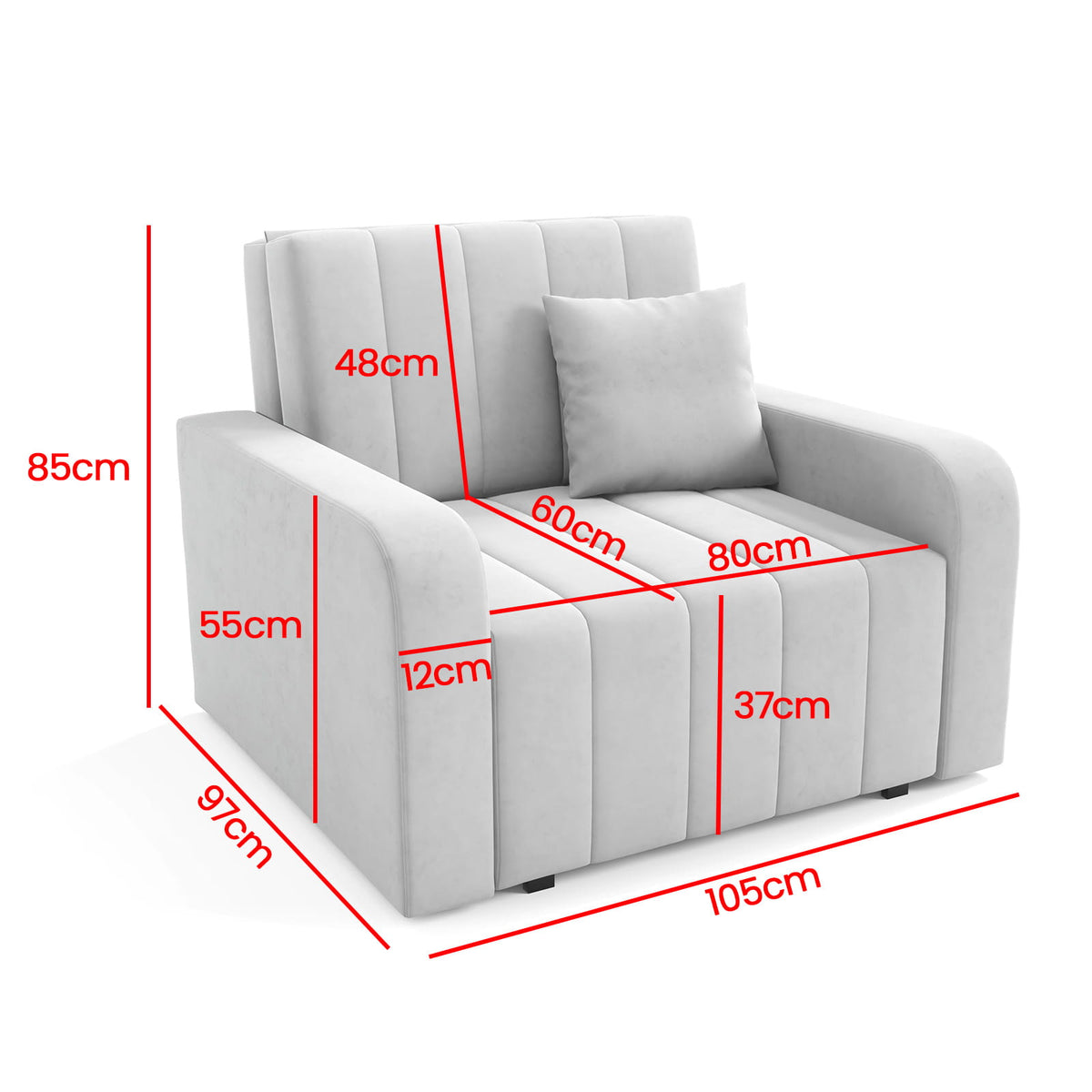 Marko I Chair Bed – Single Sofa Bed with Storage-80 cm