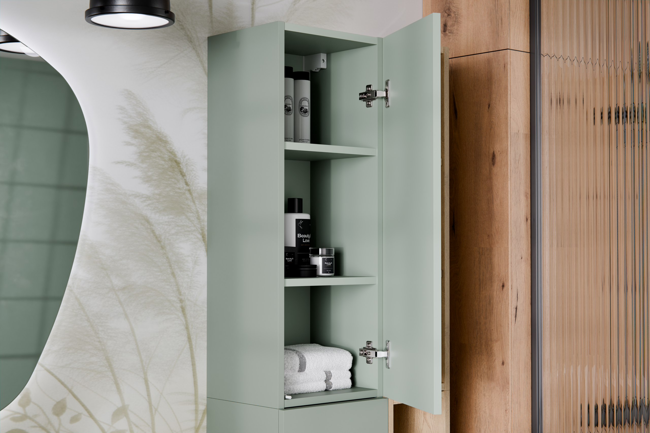 Aster Green Wall-Hung Cabinet 1 Door – Aloes Matt, 30 cm