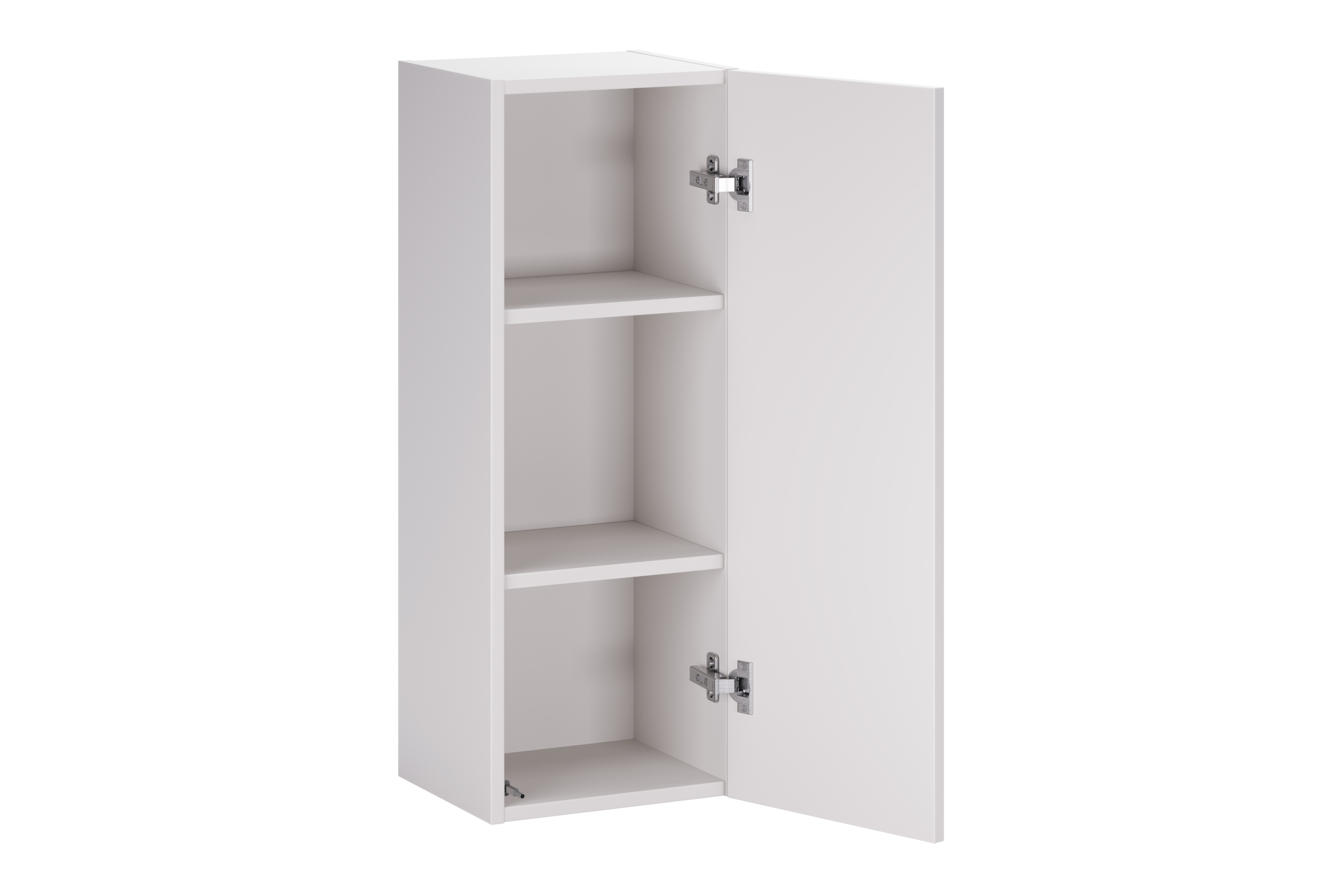 Aster White wall-hung cabinet 1 door 80cm – interior view showing 3 shelves and push-to-open system