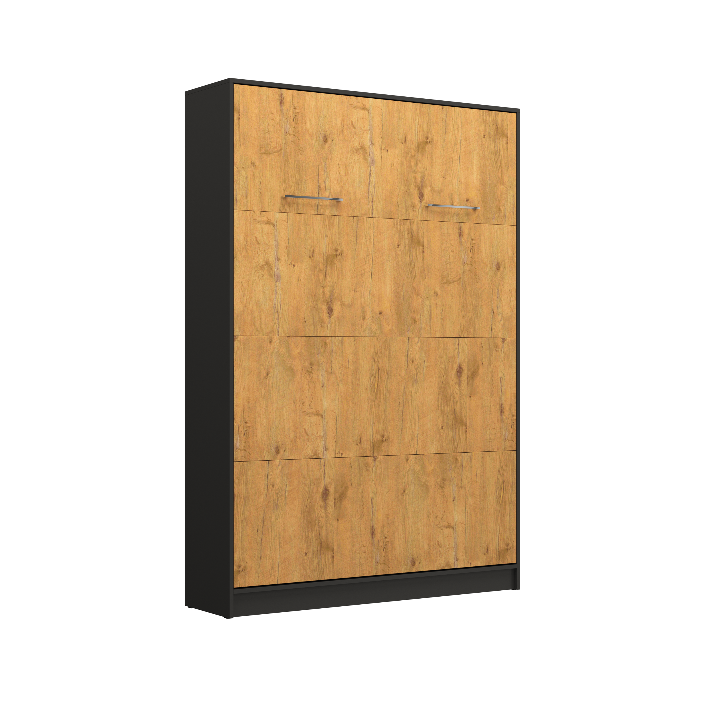 NE Murphy Bed Vertical Black and Lancelot Oak 90,120,140 x 200 cm