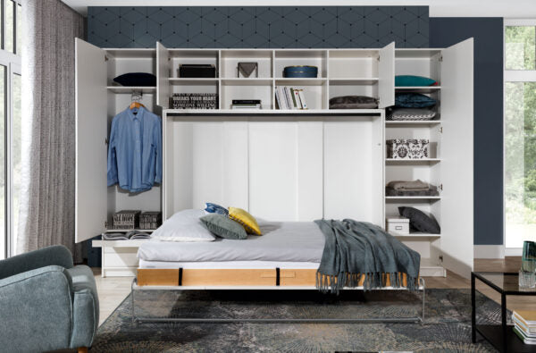 Customizable Murphy Bed BASIC Horizontal  Furniture Set Black and Lancelot Oak 90, 120, 140 x 200 cm