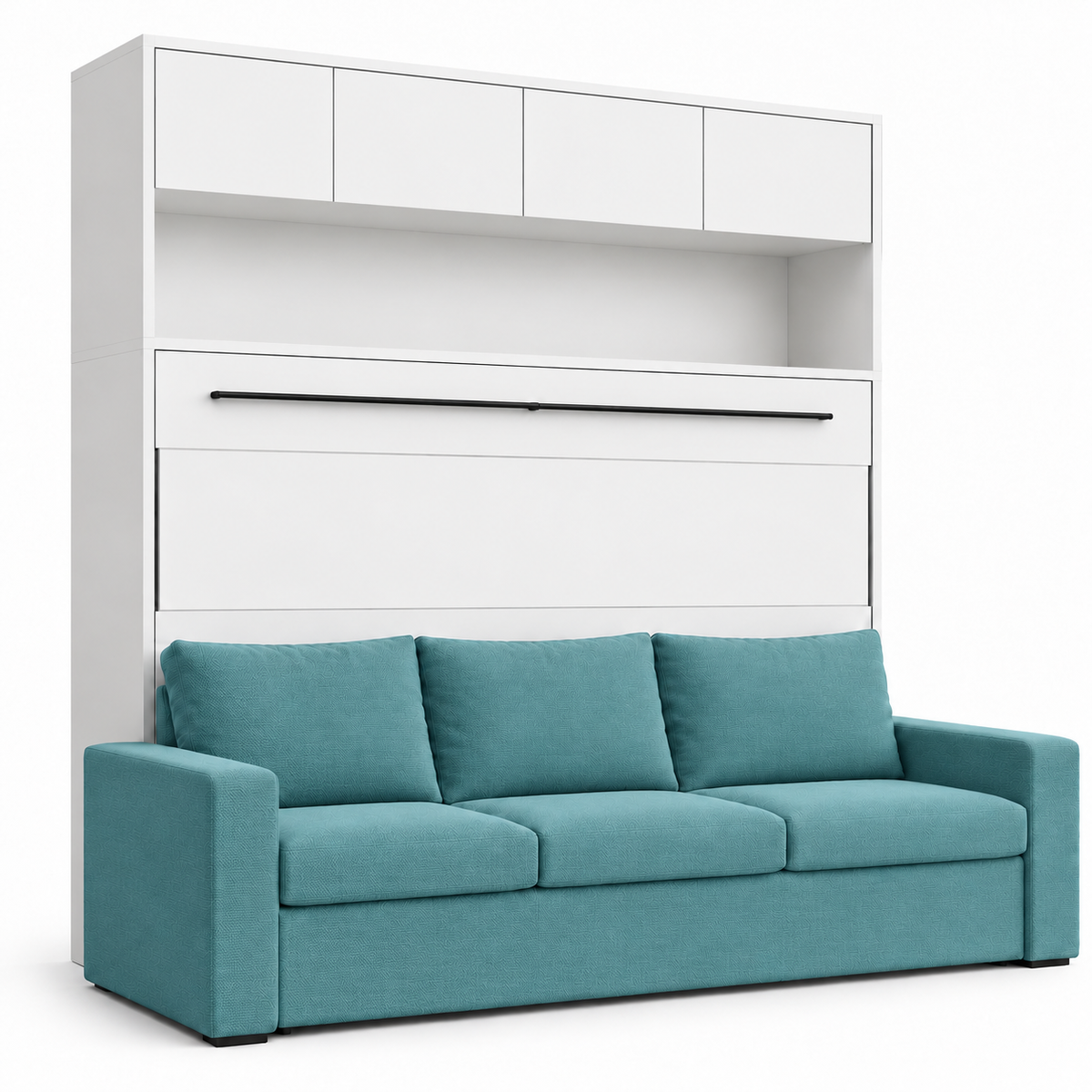 Genius Comfort Horizontal Murphy Bed with Sofa 140x200 cm – White Matt