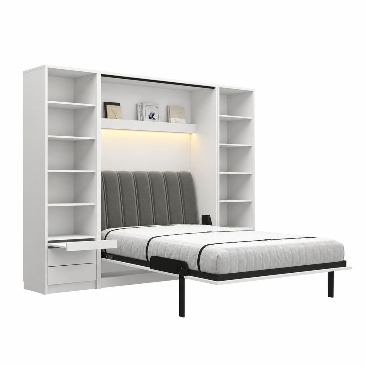 Customizable Genius COMFORT Murphy Bed Furniture Set 140 × 200 cm – White Matt