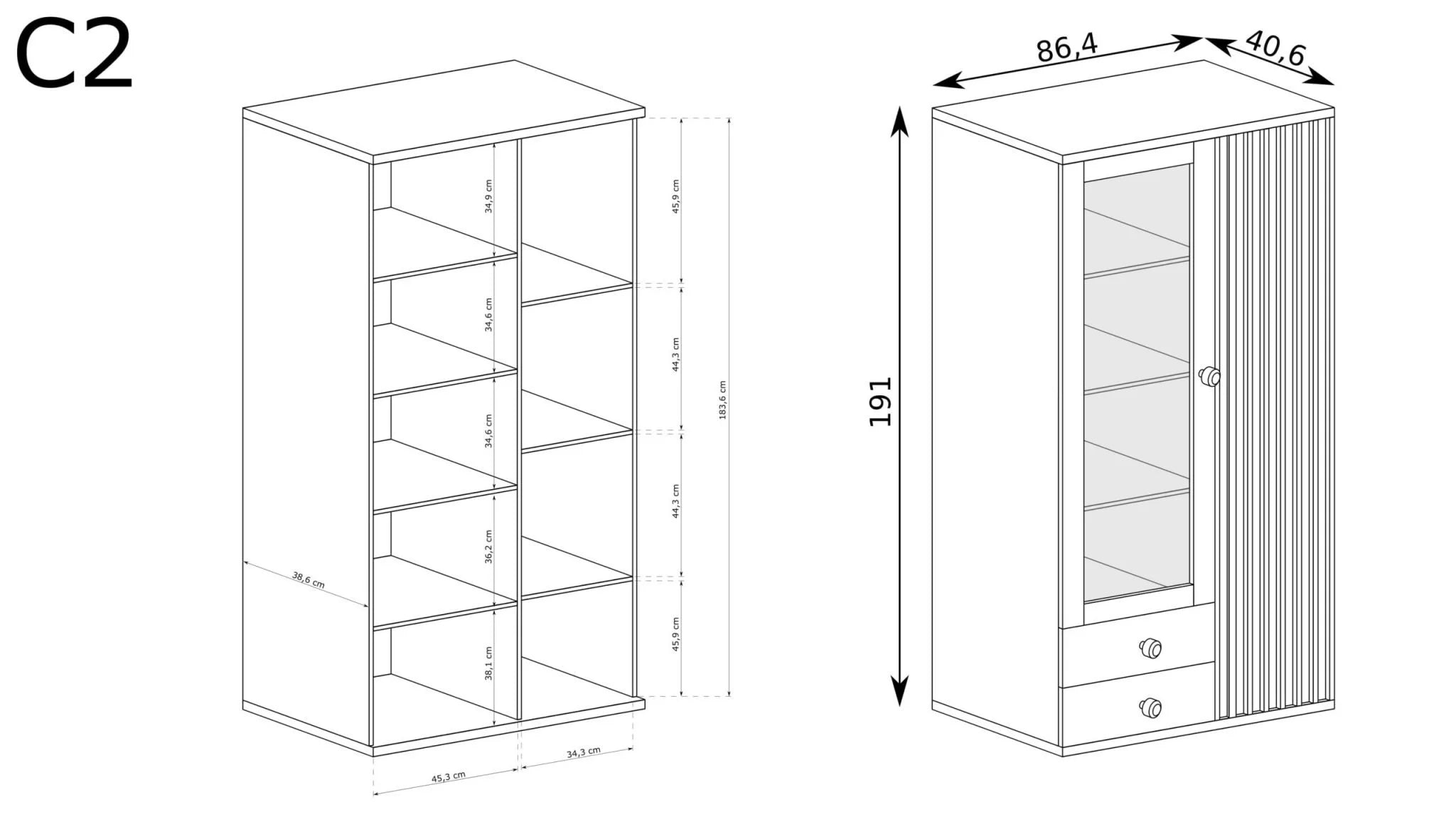 S-Cali Tall Glass Cabinet C2