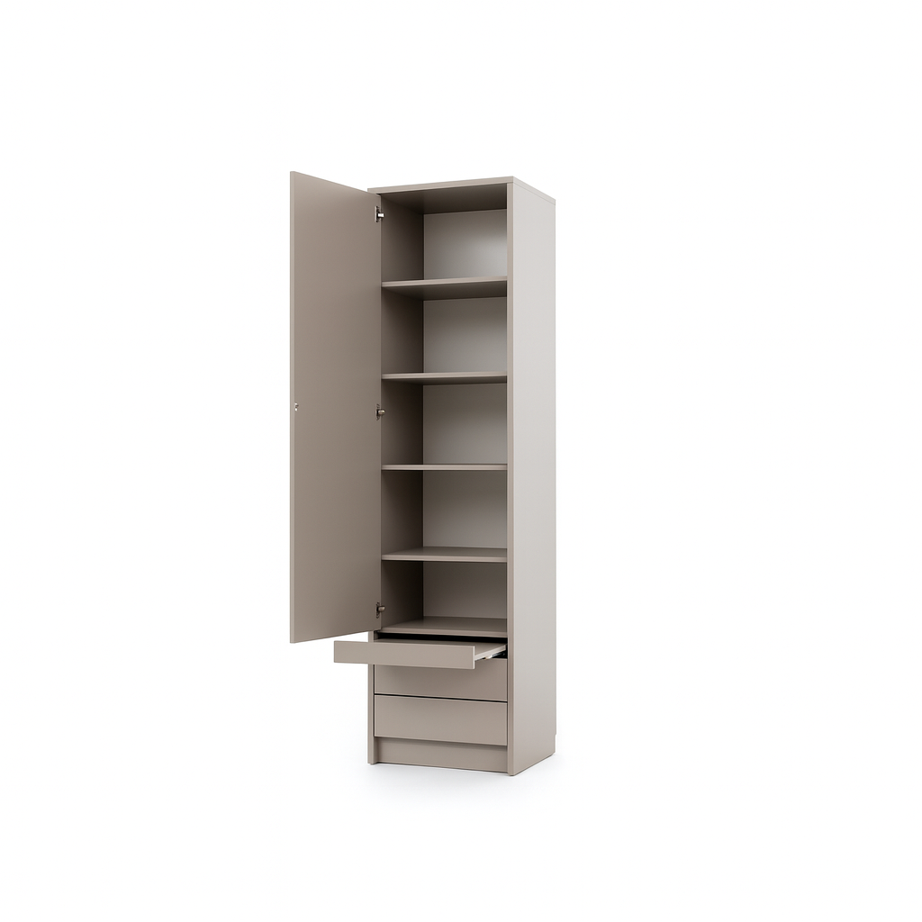 Genius Spacious Wardrobe with Shelves and Pull-Out Nightstand
