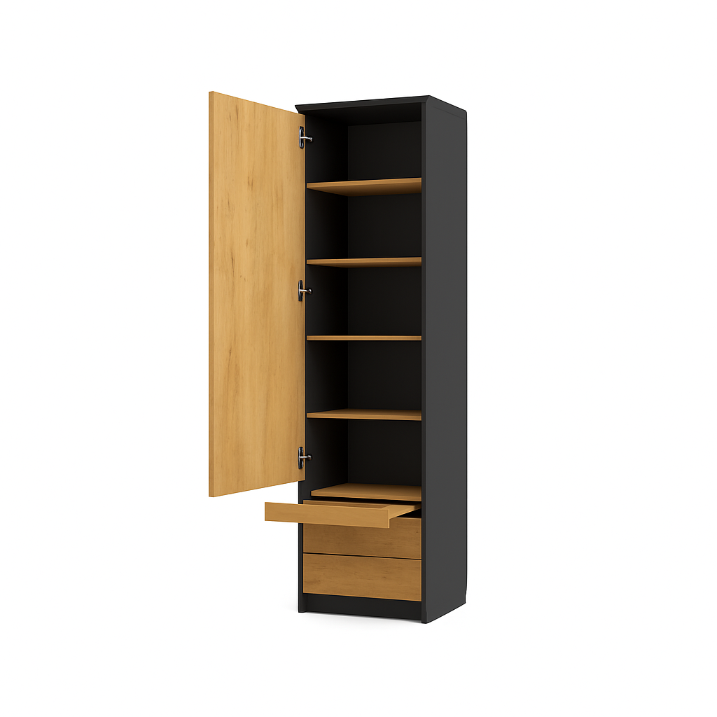 Genius Vertical Murphy Bed with Desk & Wardrobes – for 140x200 cm Mattress, LED Lighting