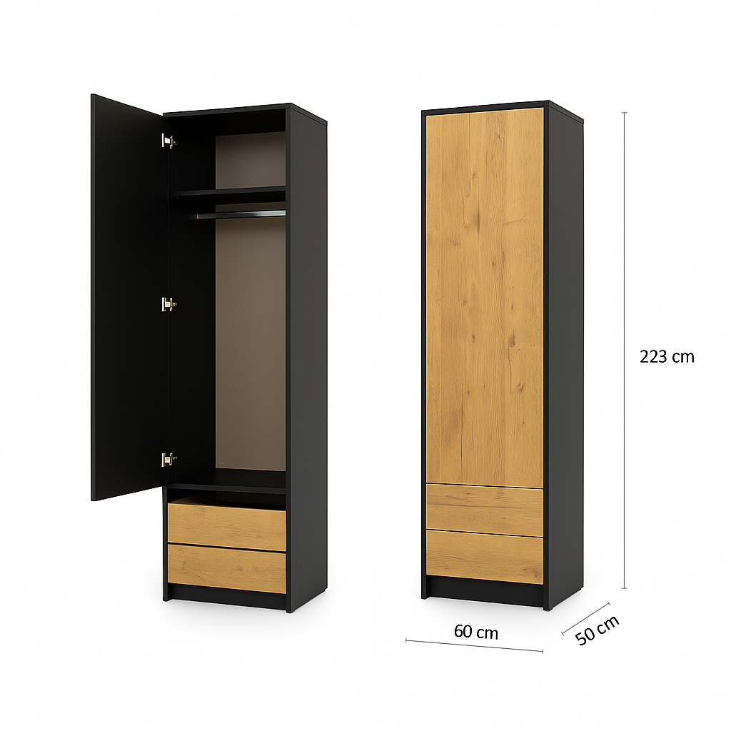 Customizable Genius Murphy Bed with Sofa Set 160 x 200 cm Black Lancelot Oak, LED Lighting