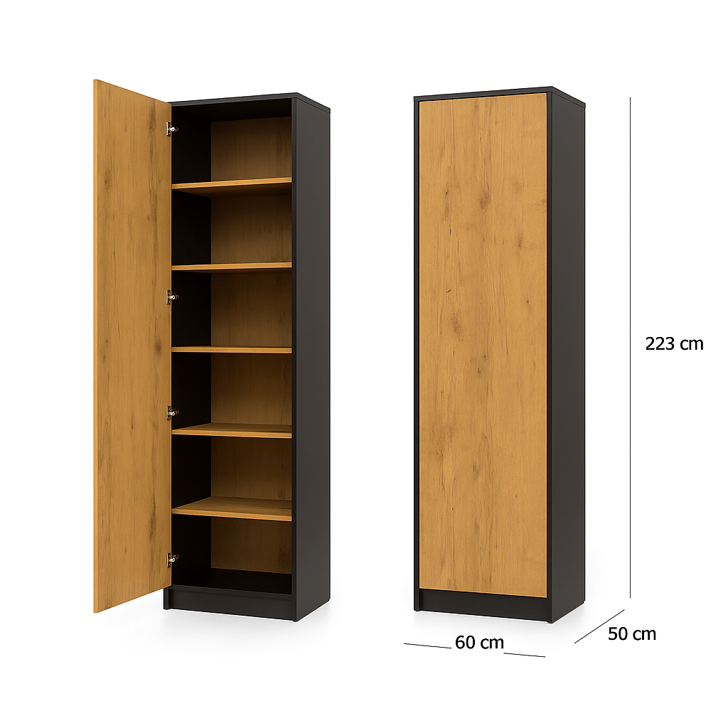 Customizable Genius Murphy Bed with Sofa Set 160 x 200 cm Black Lancelot Oak, LED Lighting