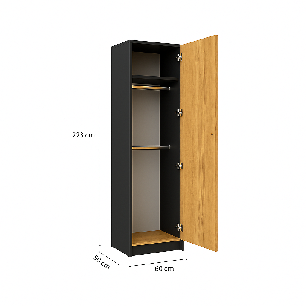 Customizable Genius Murphy Bed with Sofa Set 160 x 200 cm Black Lancelot Oak, LED Lighting
