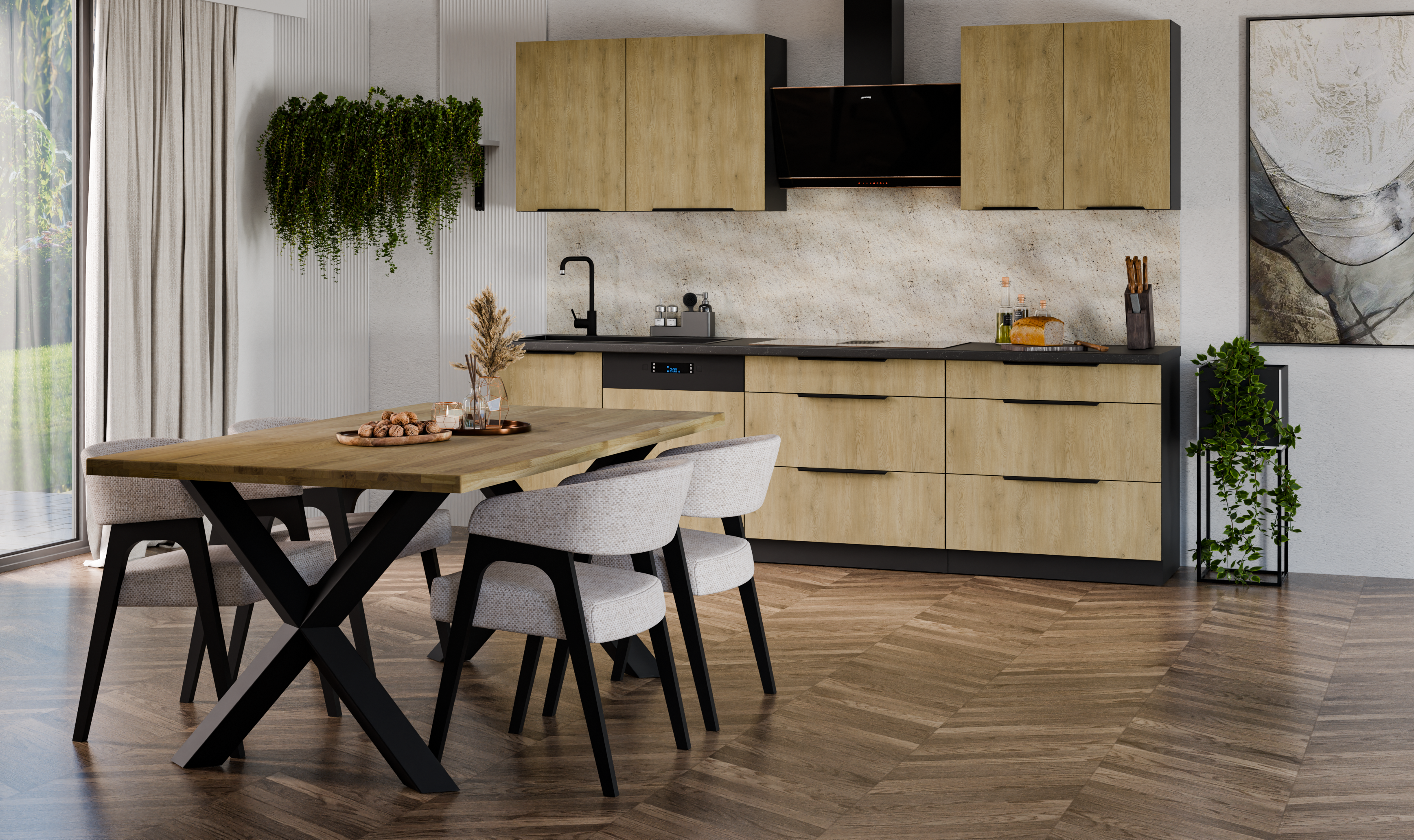 Round Extendable Dining Table LE MALMO LINEAR 100 x 180 cm- Oiled oak