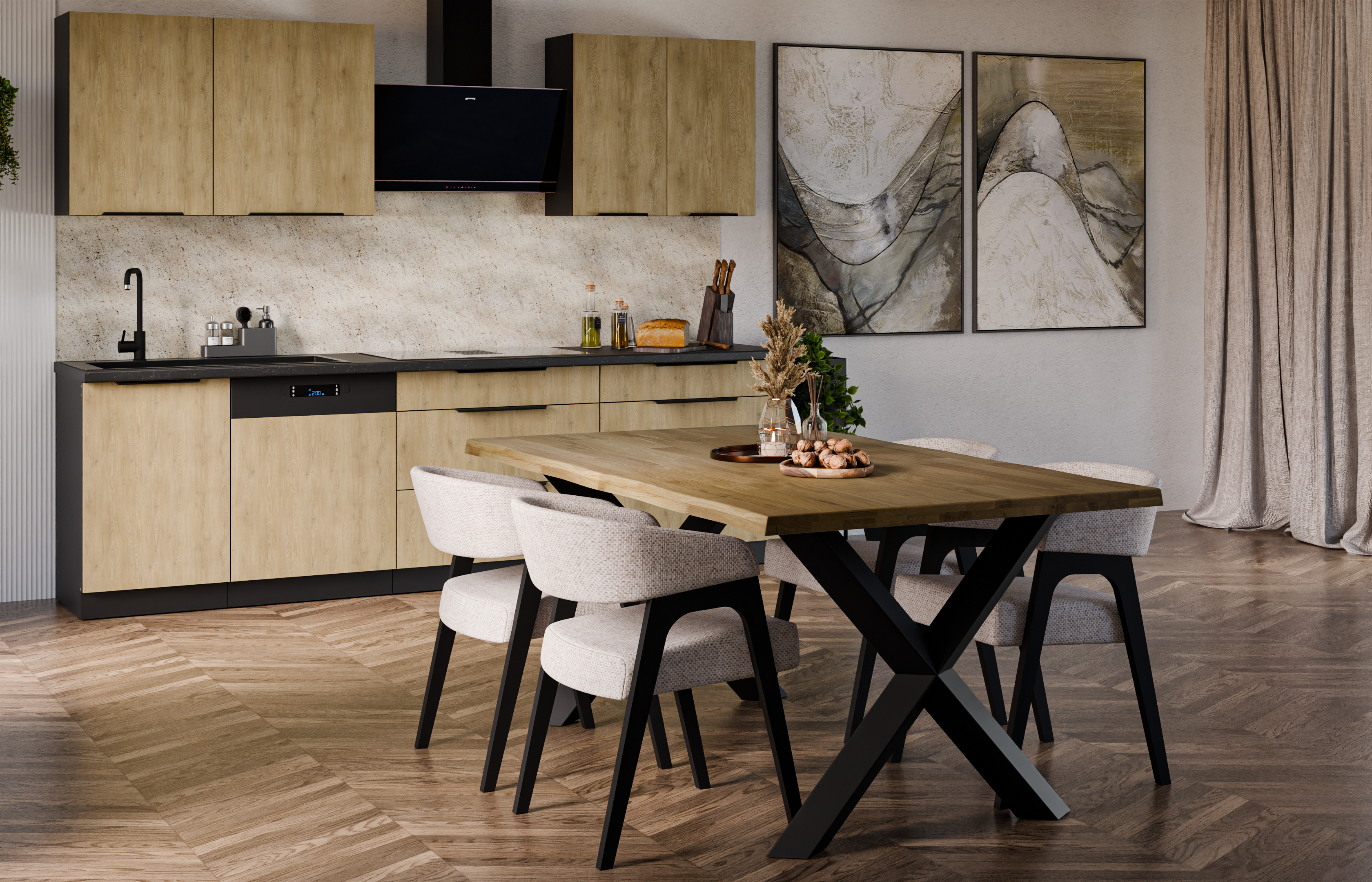 Round Extendable Dining Table LE MALMO LINEAR 100 x 180 cm- Oiled oak