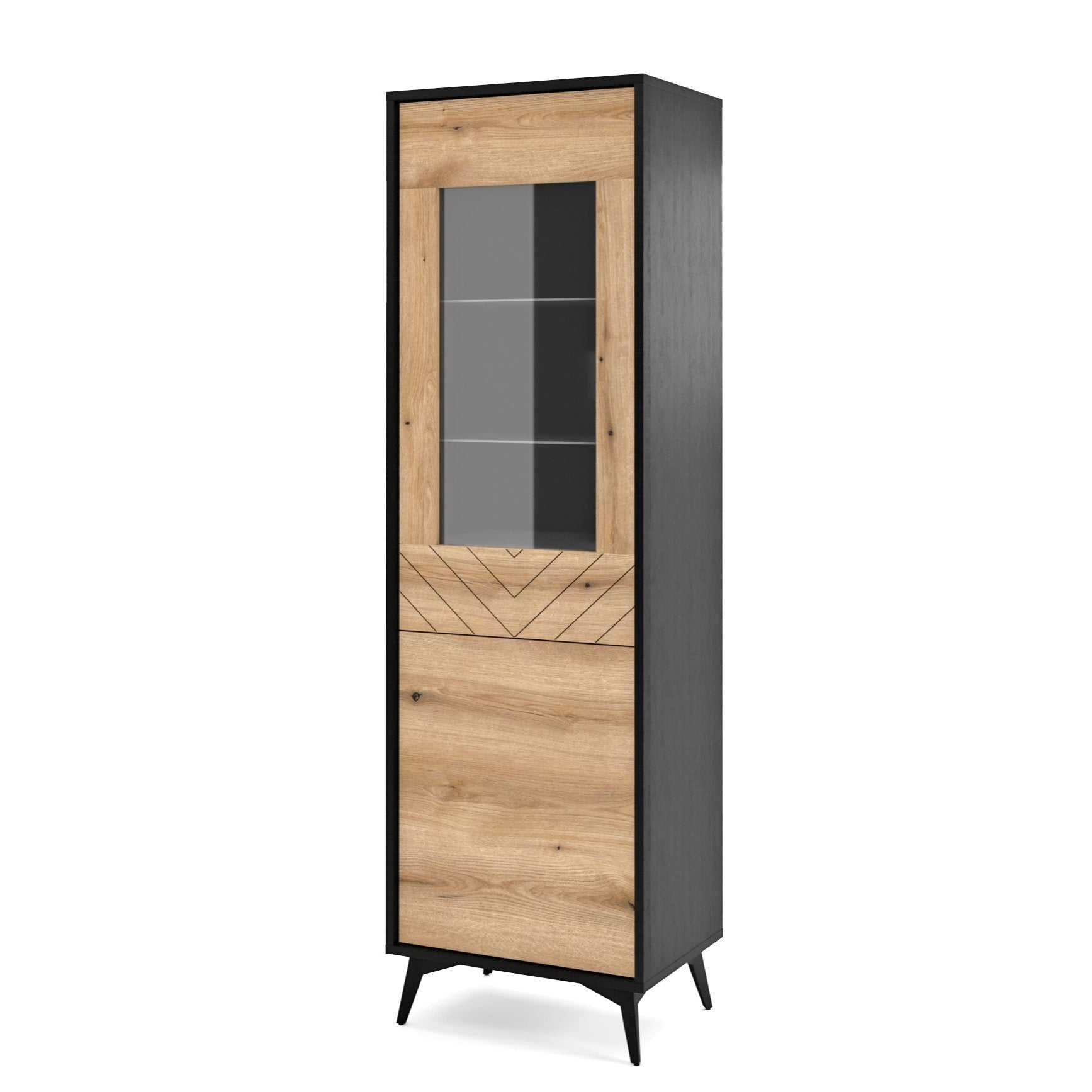 Diamond High Cabinet - Storage Cabinet with Glass Showcase and Two Doors