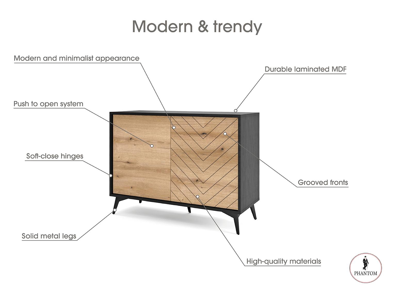 Diamond Dresser 104 - Chest of Drawers with Two Push to Open System Doors