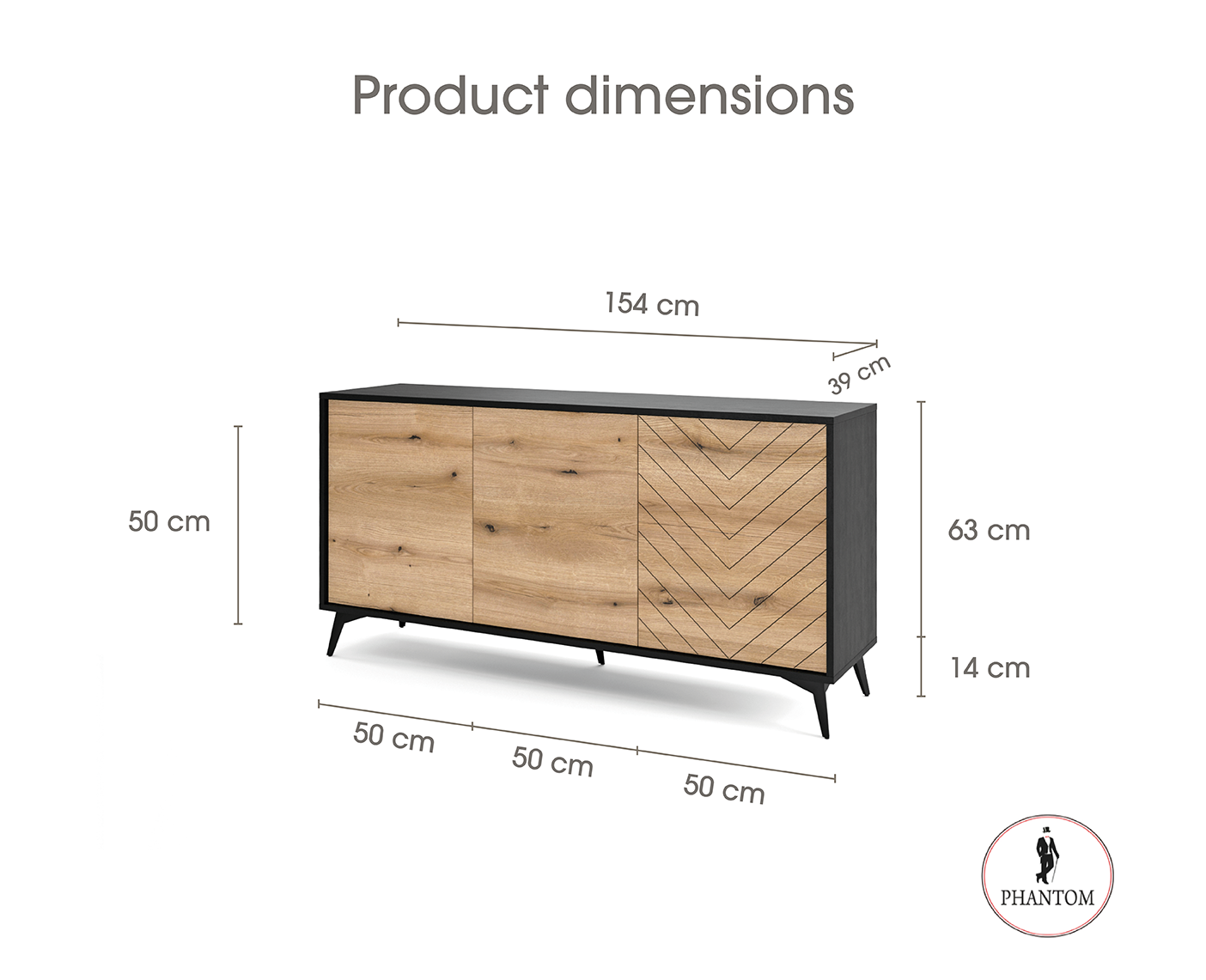 Diamond Dresser 154 - Chest of Drawers with Three Push to Open System Doors