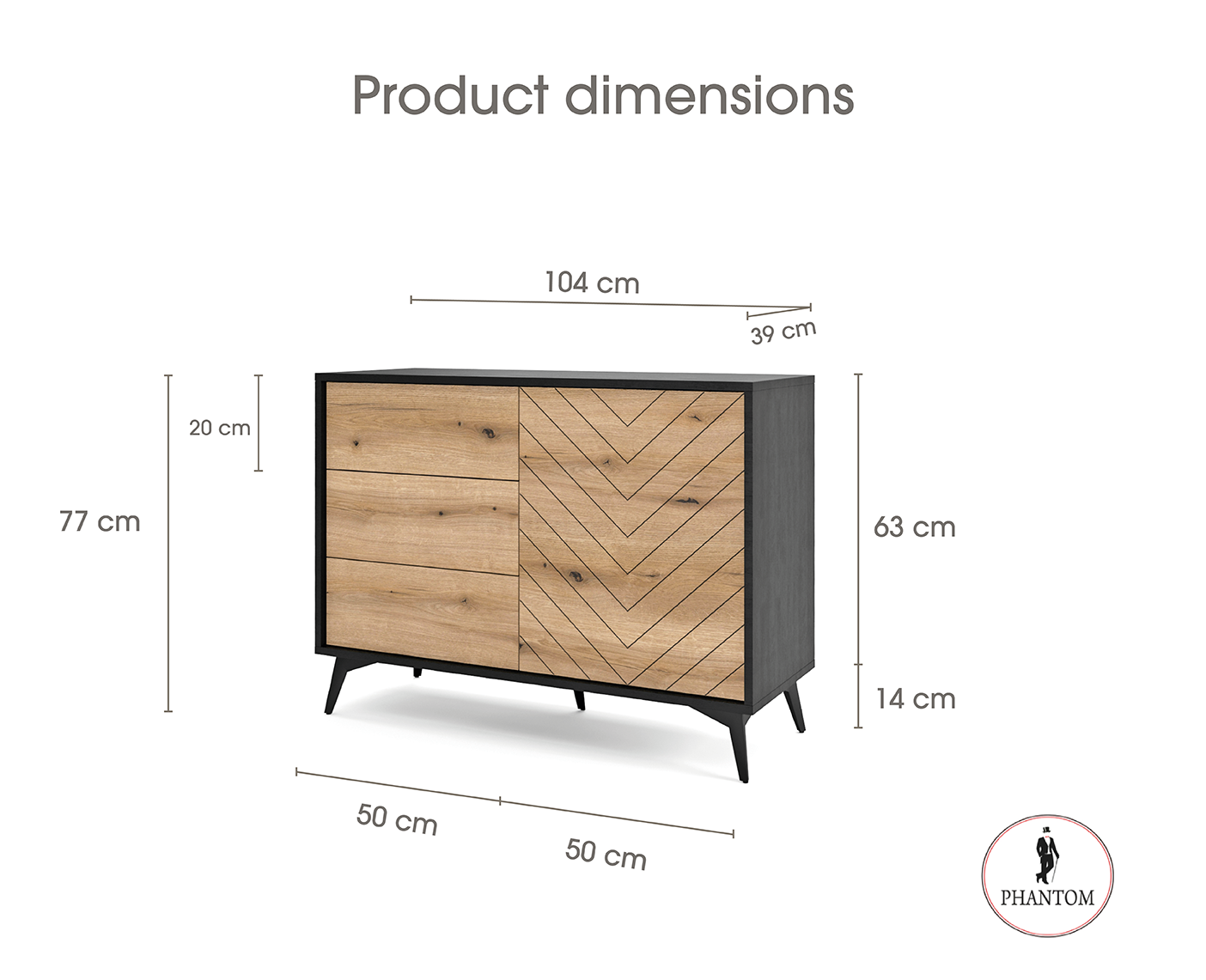 Diamond Dresser 104 - Chest of Drawers with One Door and Three Drawers